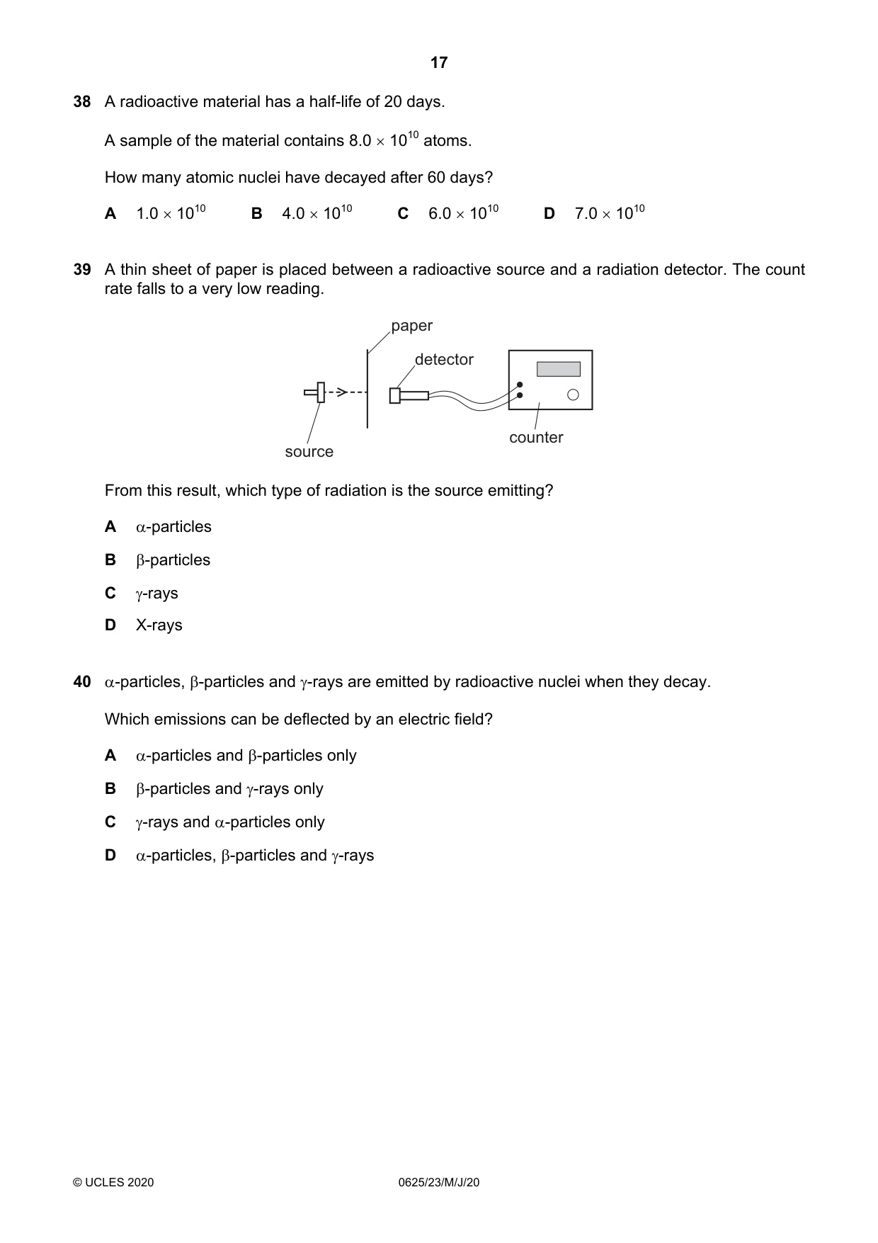 Cambridge IGCSE Physics 0625 2020 May/June Paper 2 · Variant 3 question paper, page 17 of 20
