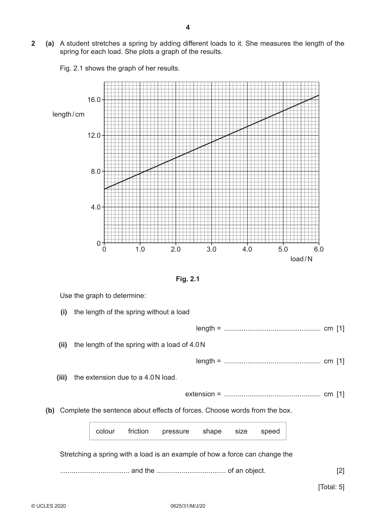 Cambridge IGCSE Physics 0625 2020 May/June Paper 3 · Variant 1 question paper, page 4 of 16