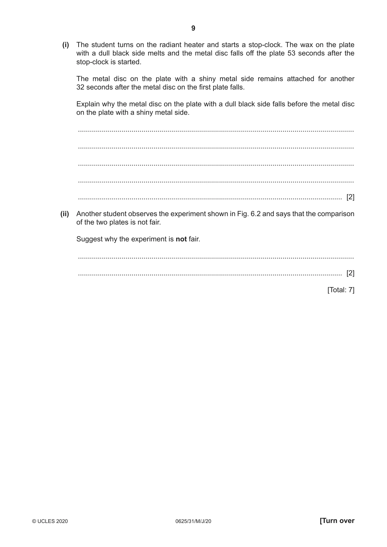 Cambridge IGCSE Physics 0625 2020 May/June Paper 3 · Variant 1 question paper, page 9 of 16