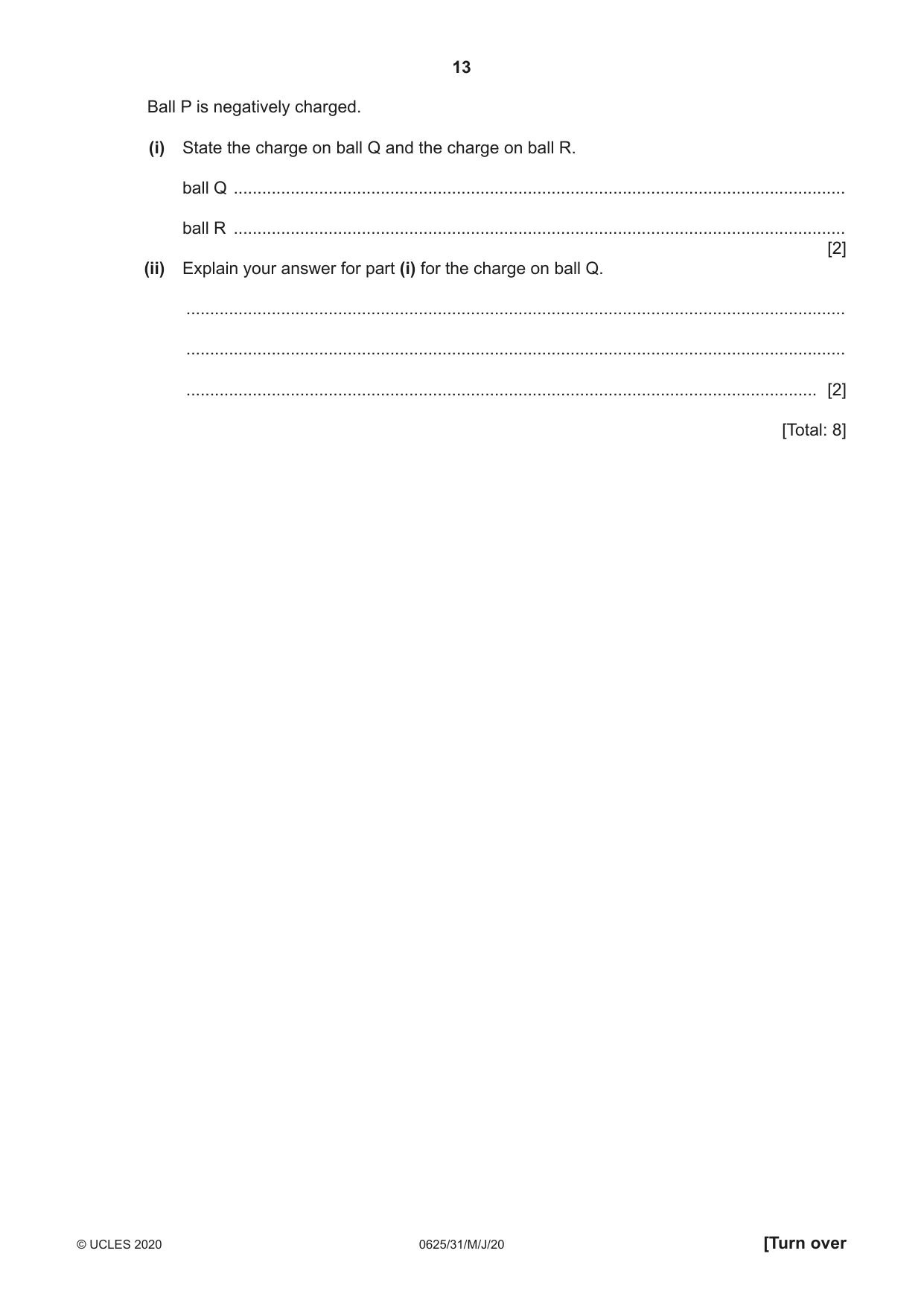 Cambridge IGCSE Physics 0625 2020 May/June Paper 3 · Variant 1 question paper, page 13 of 16
