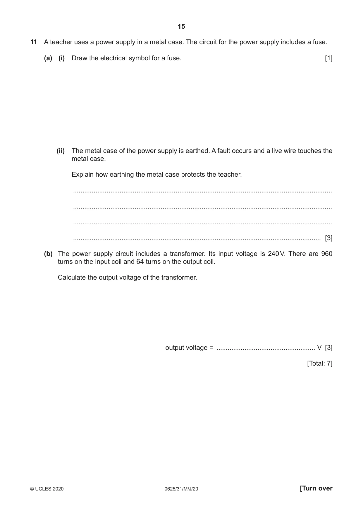 Cambridge IGCSE Physics 0625 2020 May/June Paper 3 · Variant 1 question paper, page 15 of 16