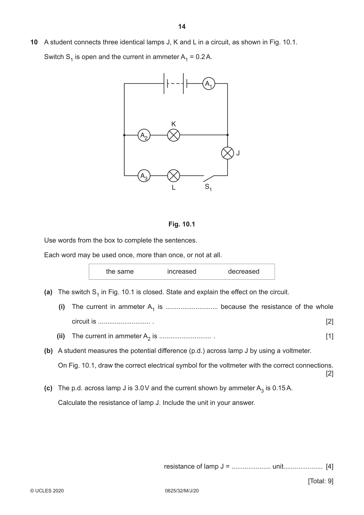 Cambridge IGCSE Physics 0625 2020 May/June Paper 3 · Variant 2 question paper, page 14 of 16