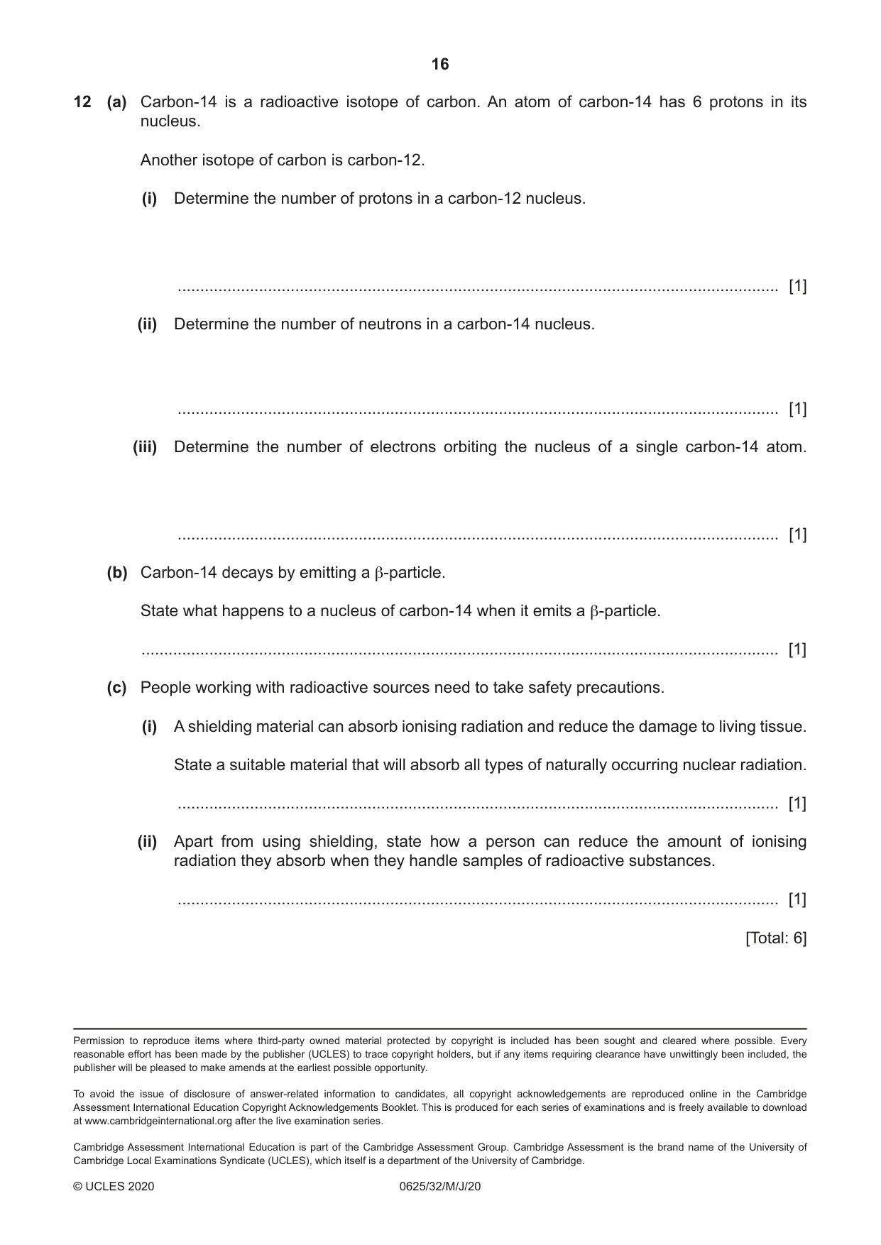 Cambridge IGCSE Physics 0625 2020 May/June Paper 3 · Variant 2 question paper, page 16 of 16