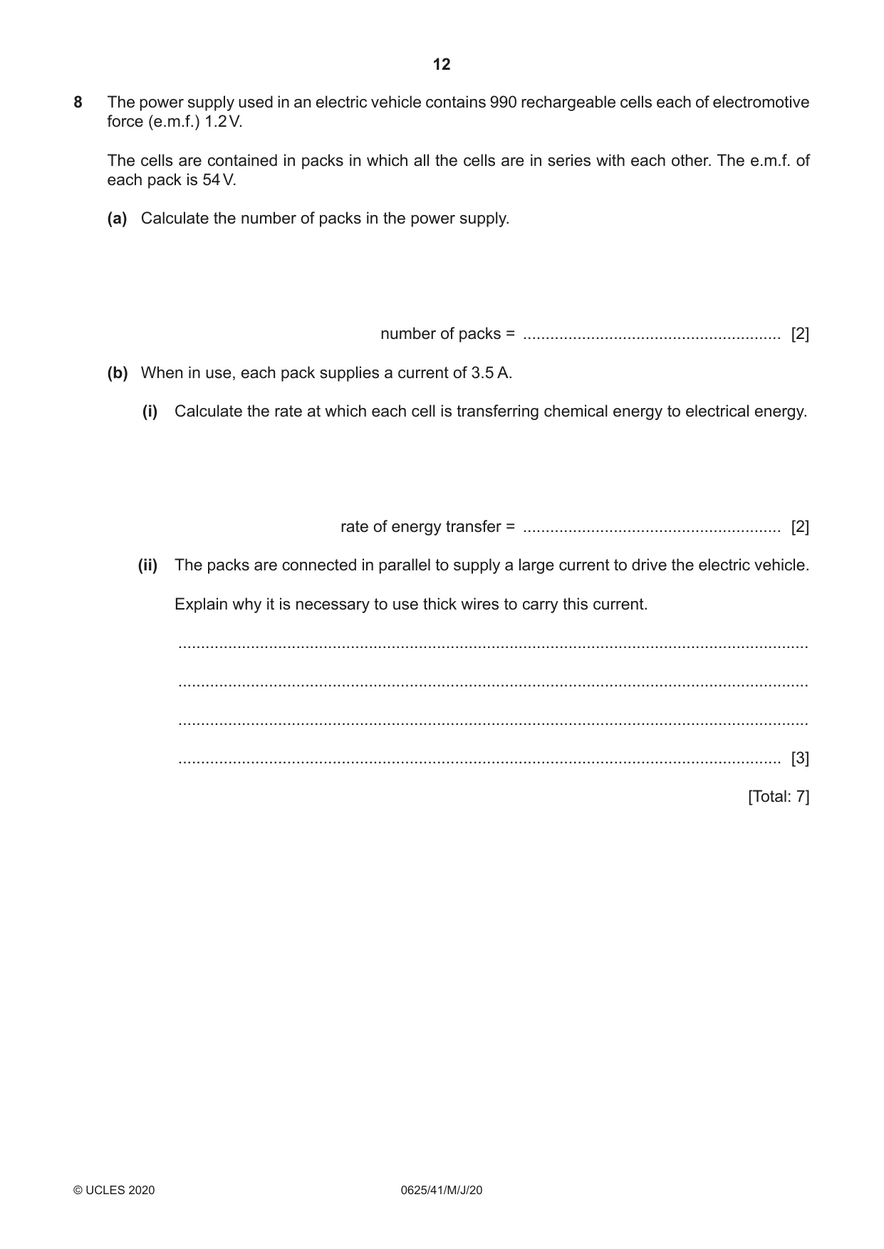 Cambridge IGCSE Physics 0625 2020 May/June Paper 4 · Variant 1 question paper, page 12 of 16