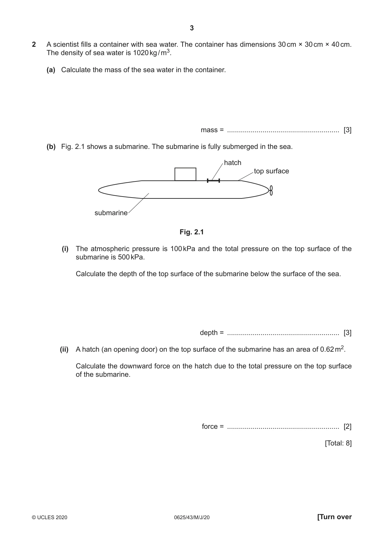 Cambridge IGCSE Physics 0625 2020 May/June Paper 4 · Variant 3 question paper, page 3 of 16