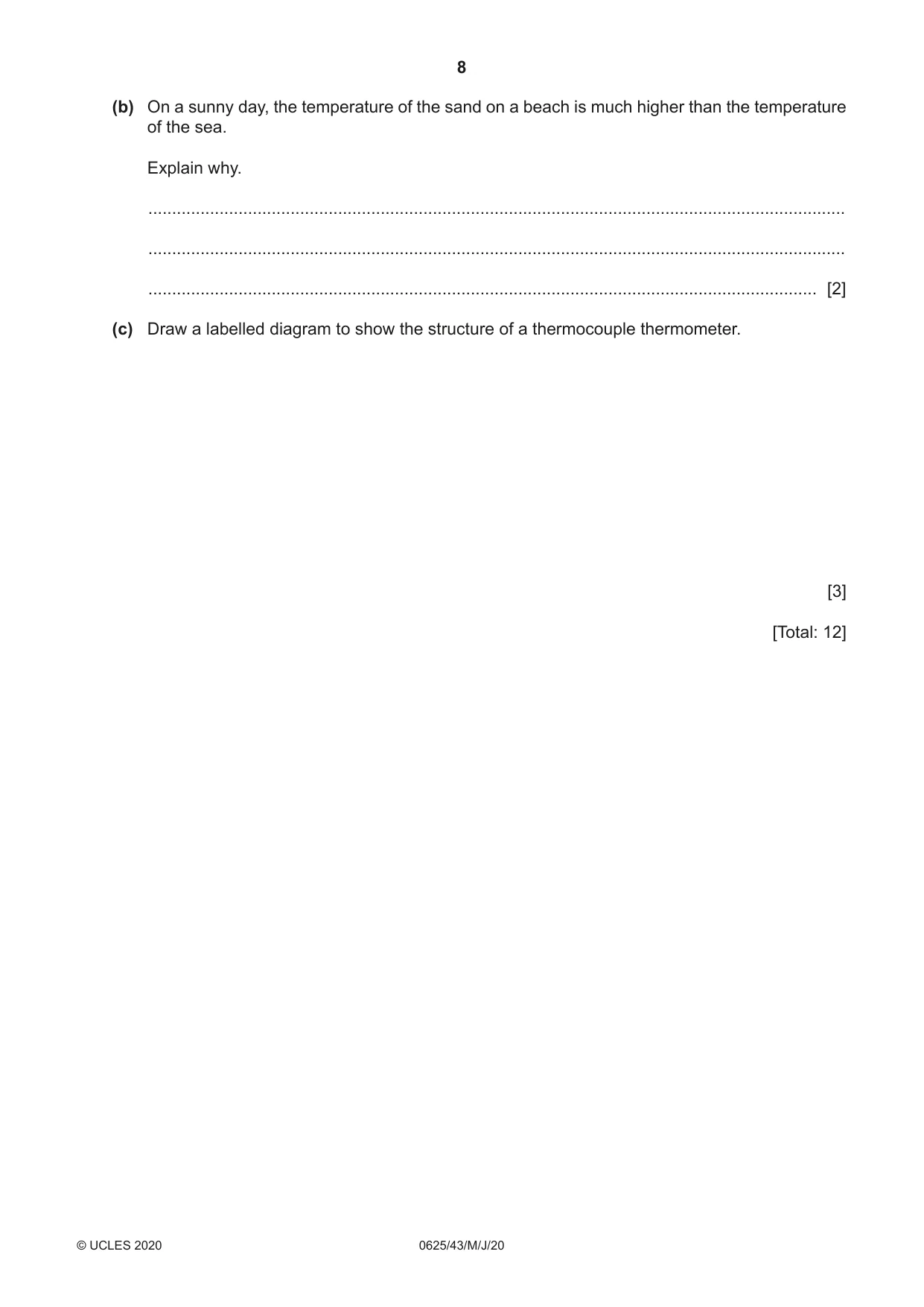 Cambridge IGCSE Physics 0625 2020 May/June Paper 4 · Variant 3 question paper, page 8 of 16