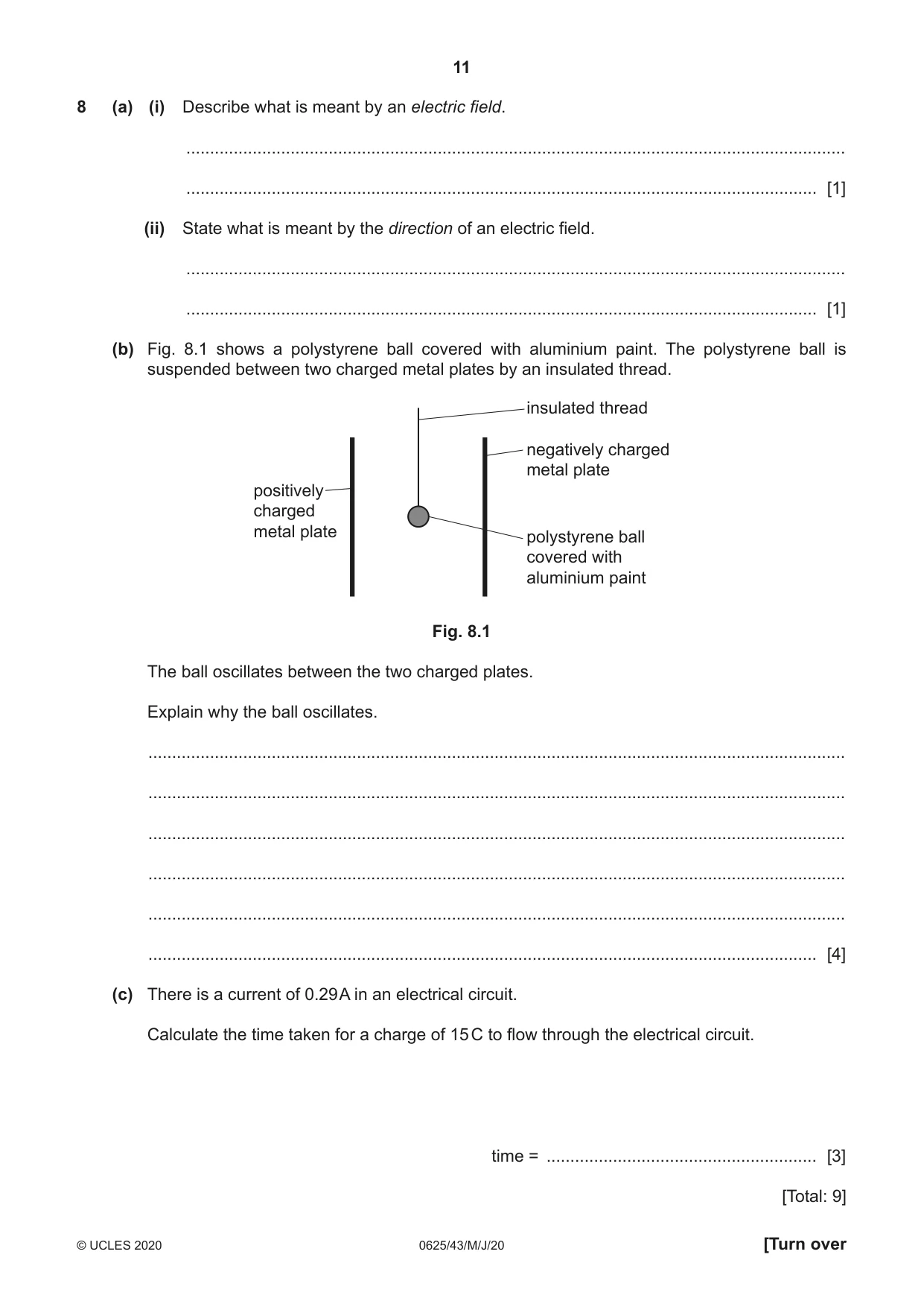 Cambridge IGCSE Physics 0625 2020 May/June Paper 4 · Variant 3 question paper, page 11 of 16