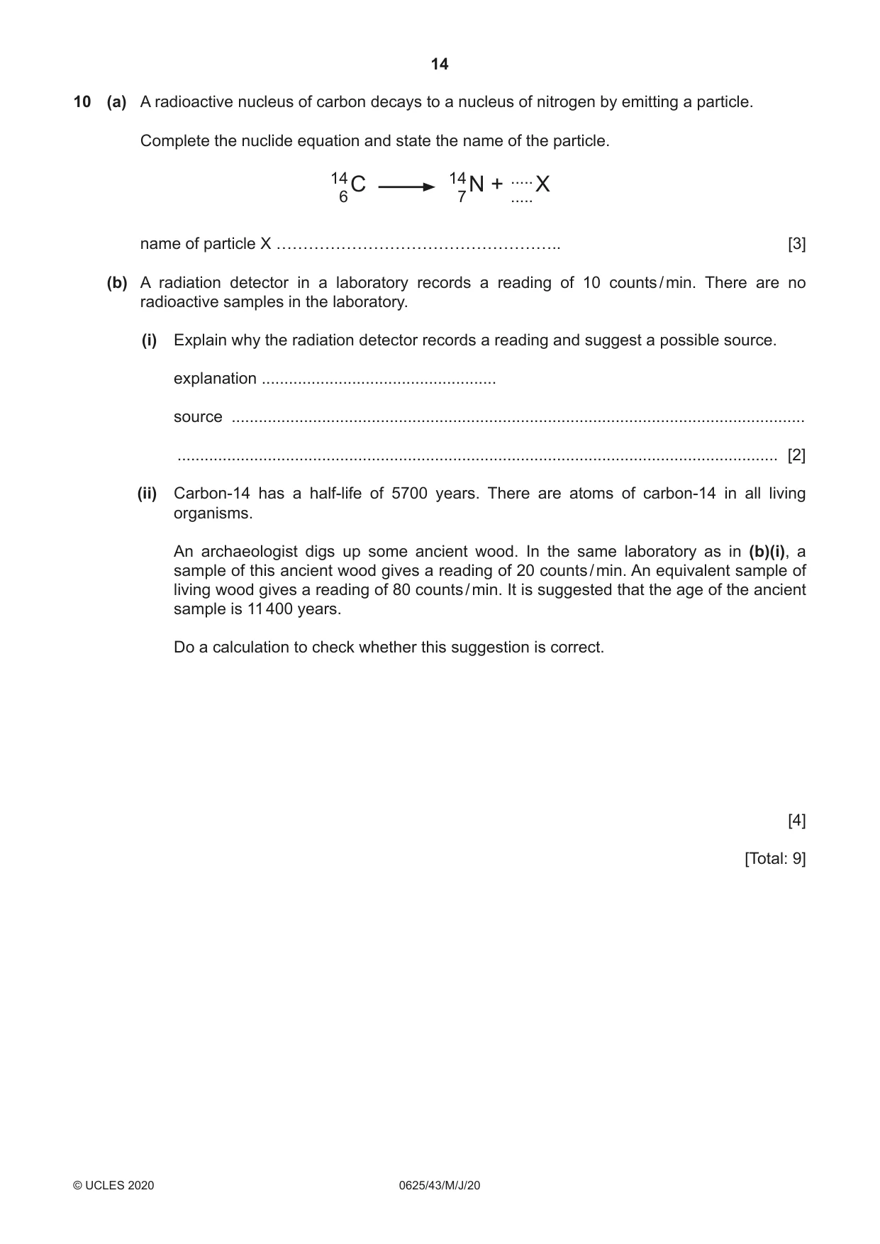 Cambridge IGCSE Physics 0625 2020 May/June Paper 4 · Variant 3 question paper, page 14 of 16