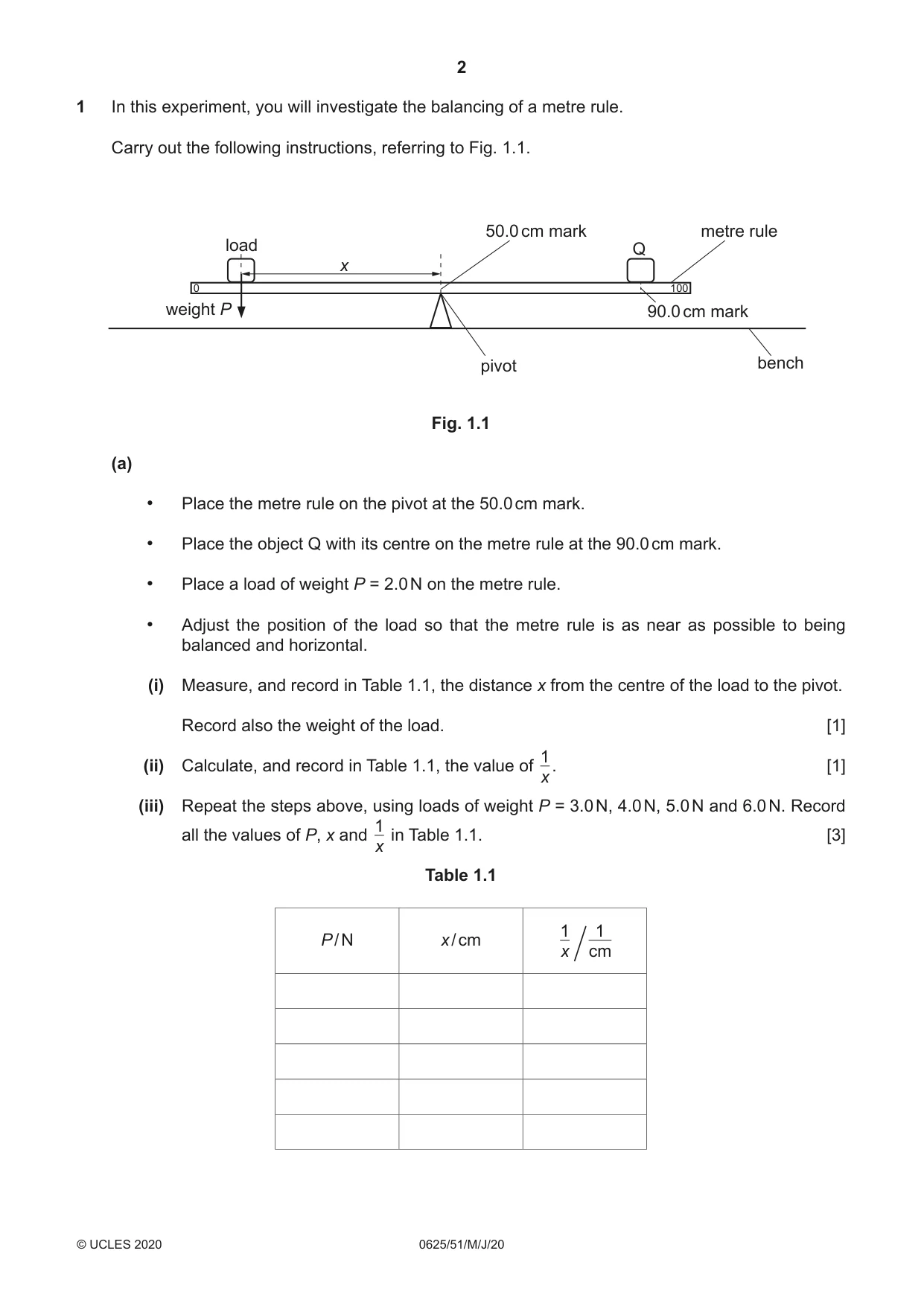 Cambridge IGCSE Physics 0625 2020 May/June Paper 5 · Variant 1 question paper, page 2 of 12