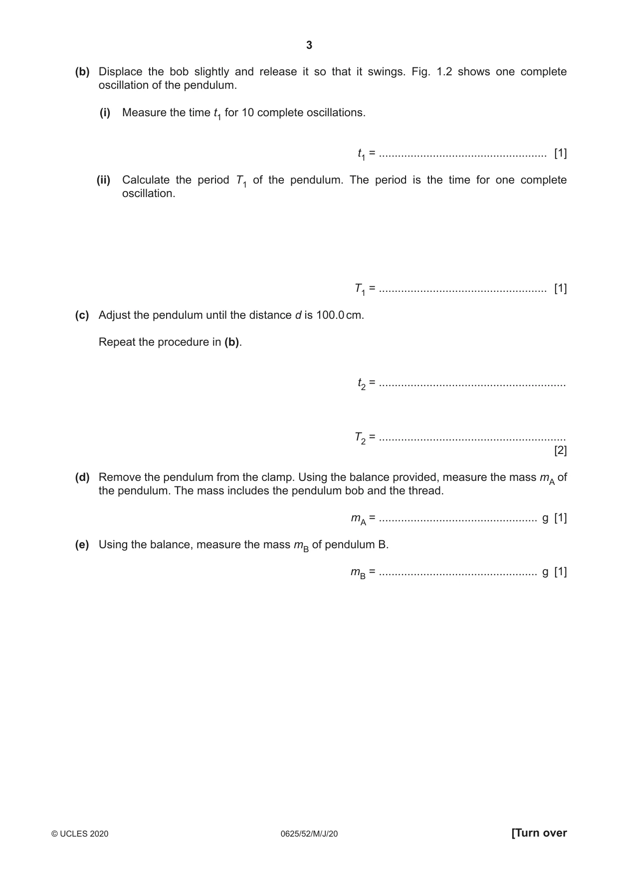 Cambridge IGCSE Physics 0625 2020 May/June Paper 5 · Variant 2 question paper, page 3 of 12