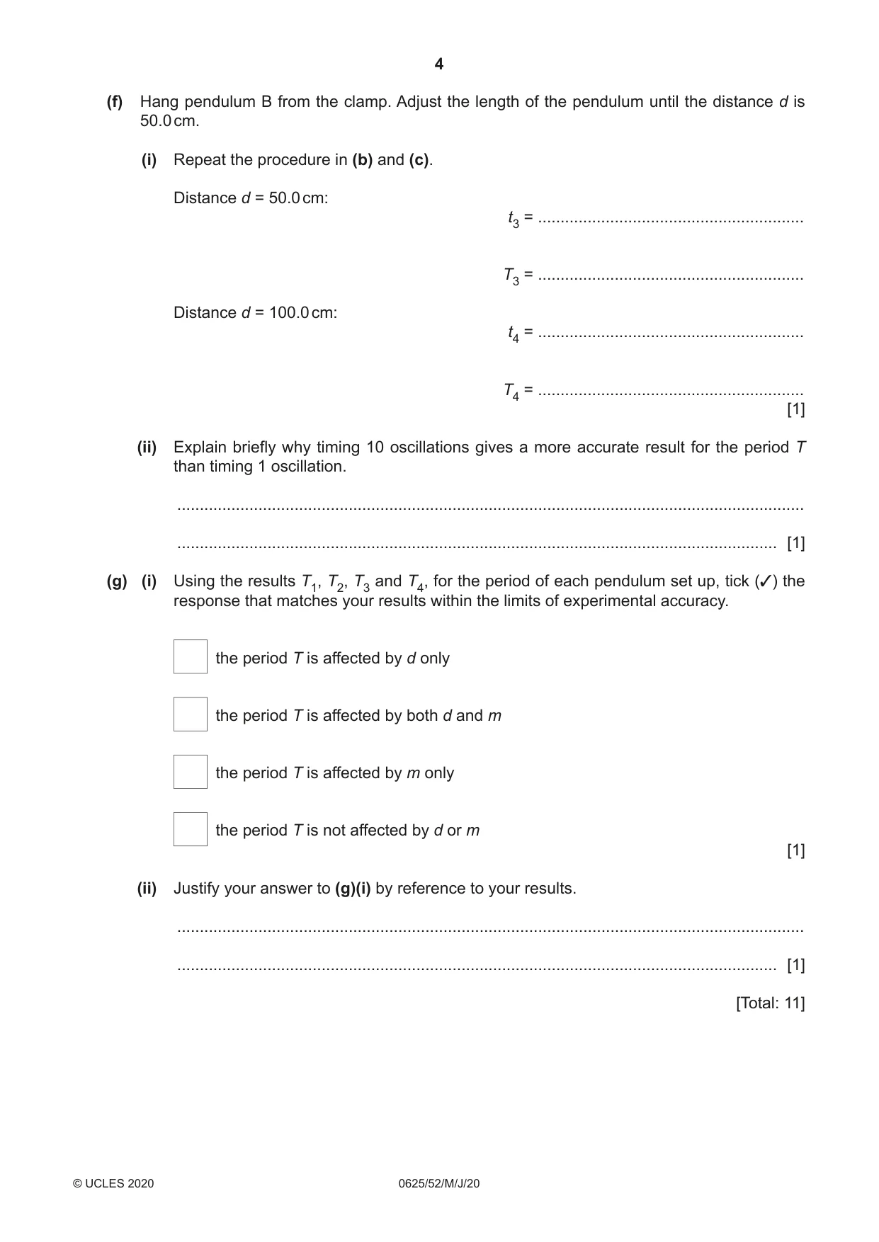 Cambridge IGCSE Physics 0625 2020 May/June Paper 5 · Variant 2 question paper, page 4 of 12