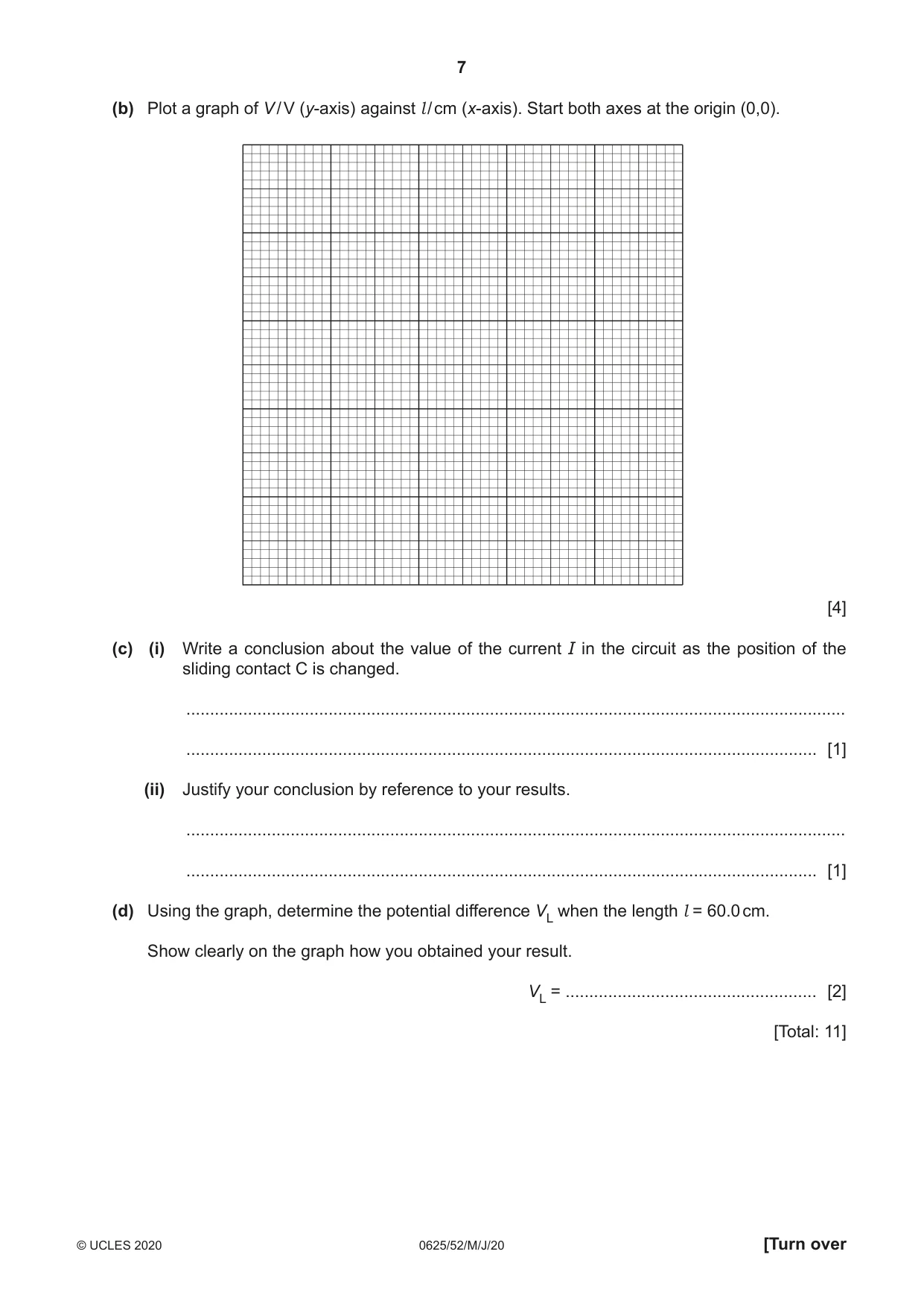 Cambridge IGCSE Physics 0625 2020 May/June Paper 5 · Variant 2 question paper, page 7 of 12