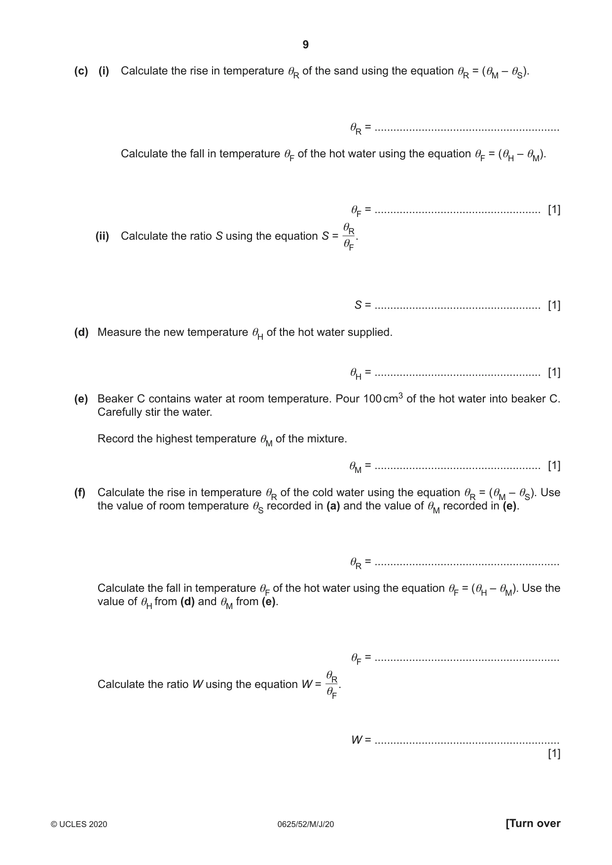 Cambridge IGCSE Physics 0625 2020 May/June Paper 5 · Variant 2 question paper, page 9 of 12