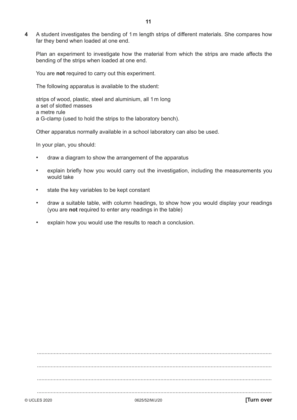 Cambridge IGCSE Physics 0625 2020 May/June Paper 5 · Variant 2 question paper, page 11 of 12