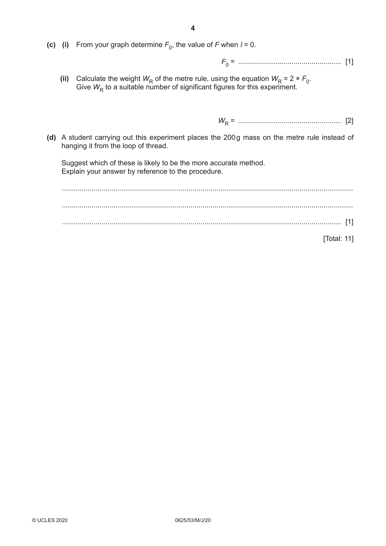 Cambridge IGCSE Physics 0625 2020 May/June Paper 5 · Variant 3 question paper, page 4 of 12