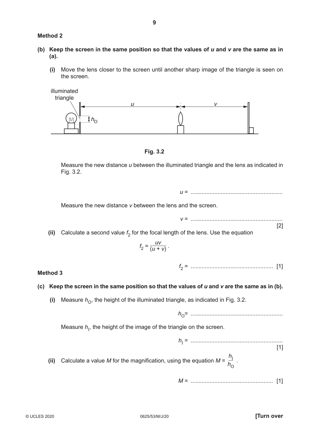 Cambridge IGCSE Physics 0625 2020 May/June Paper 5 · Variant 3 question paper, page 9 of 12