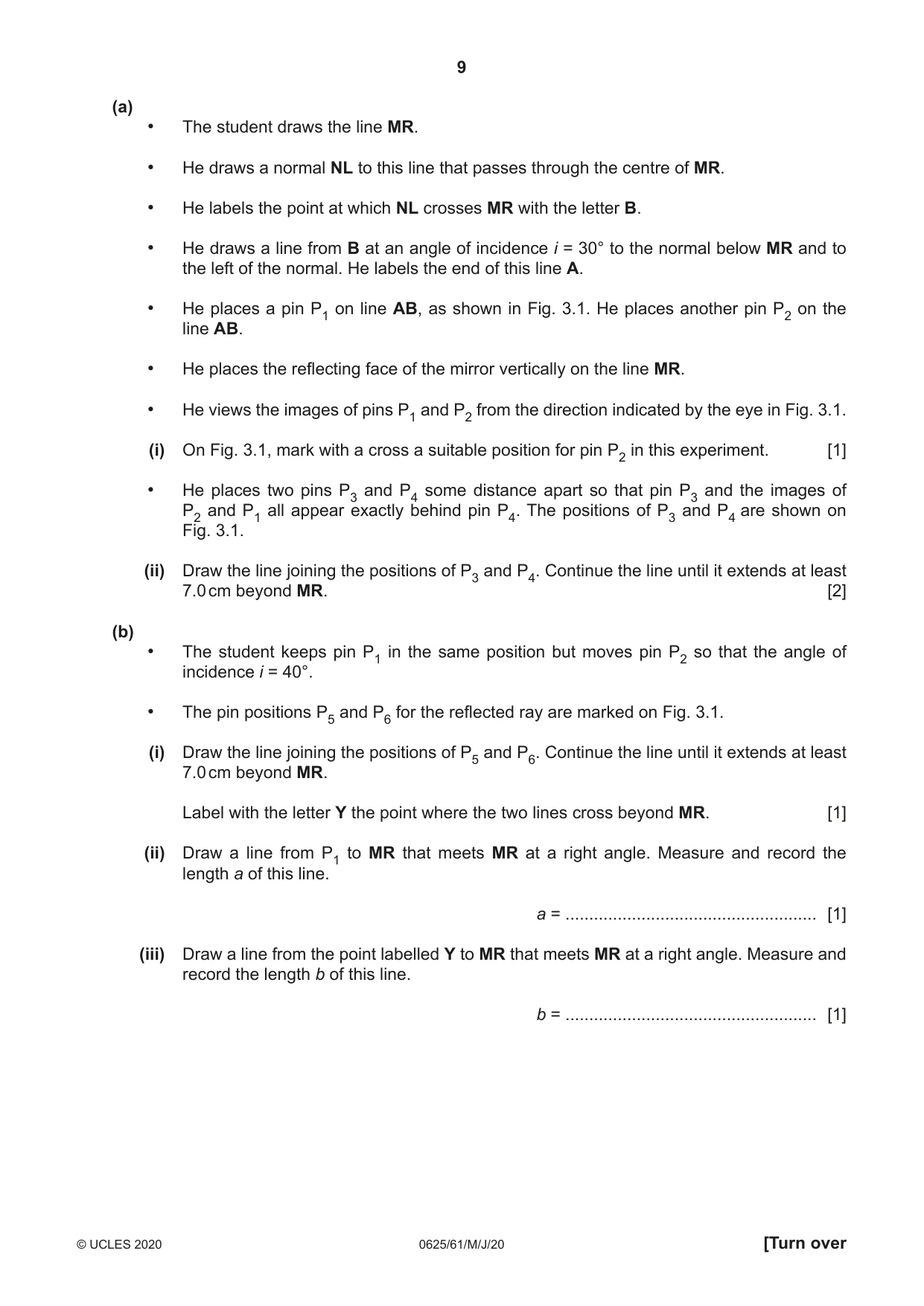 Cambridge IGCSE Physics 0625 2020 May/June Paper 6 · Variant 1 question paper, page 9 of 12