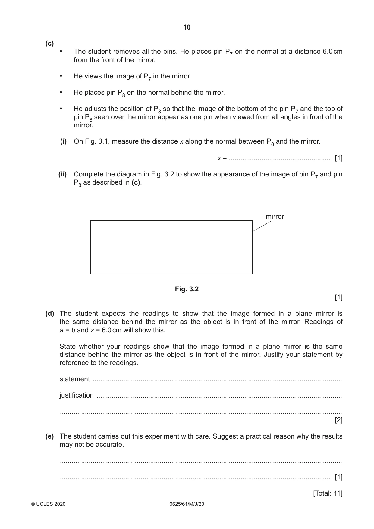 Cambridge IGCSE Physics 0625 2020 May/June Paper 6 · Variant 1 question paper, page 10 of 12