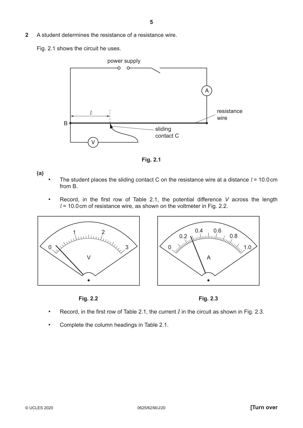 Cambridge IGCSE Physics 0625 2020 May/June Paper 6 · Variant 2 question paper, page 5 of 12
