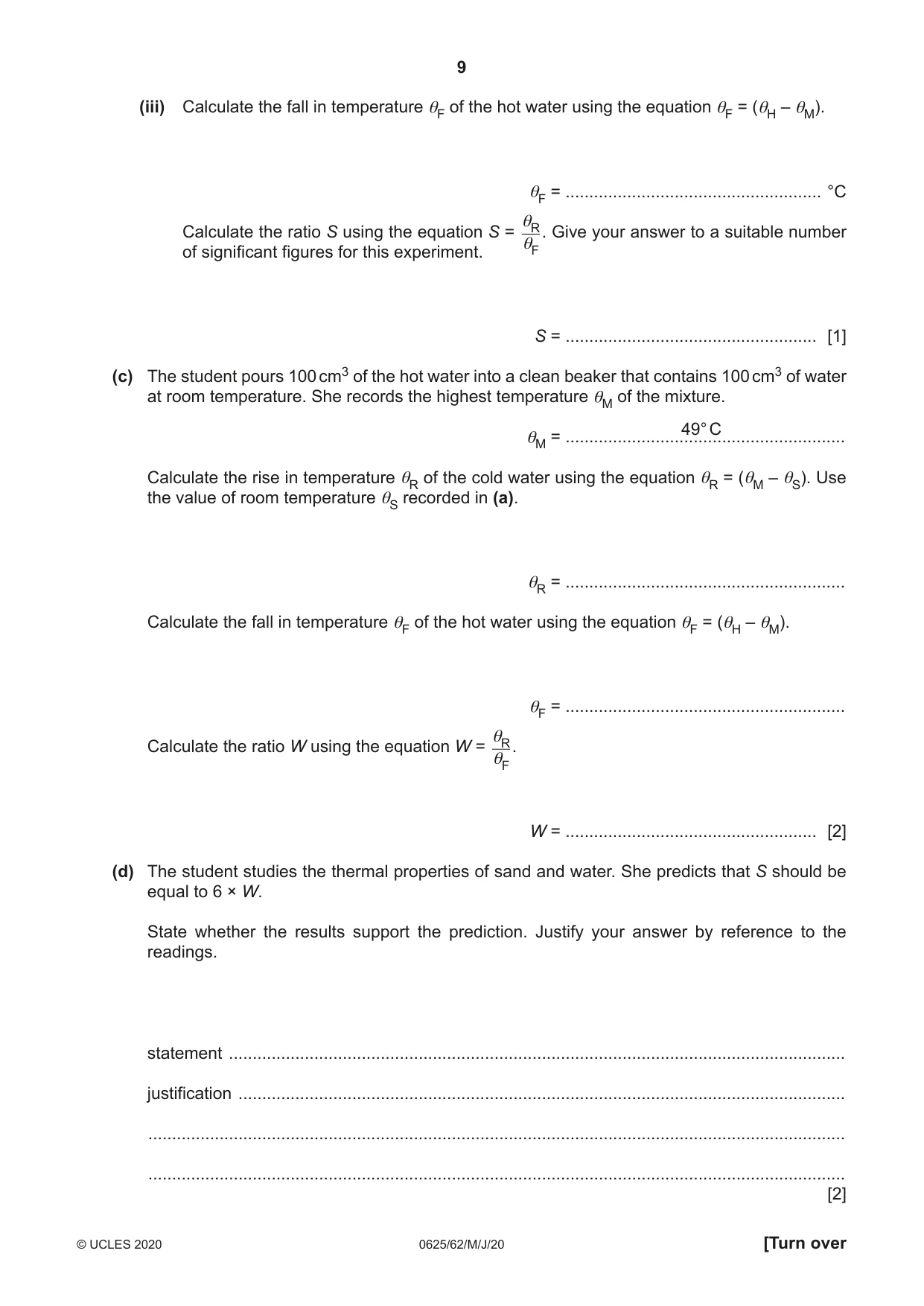 Cambridge IGCSE Physics 0625 2020 May/June Paper 6 · Variant 2 question paper, page 9 of 12