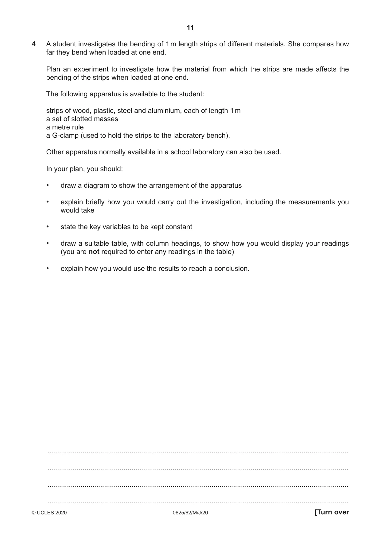 Cambridge IGCSE Physics 0625 2020 May/June Paper 6 · Variant 2 question paper, page 11 of 12