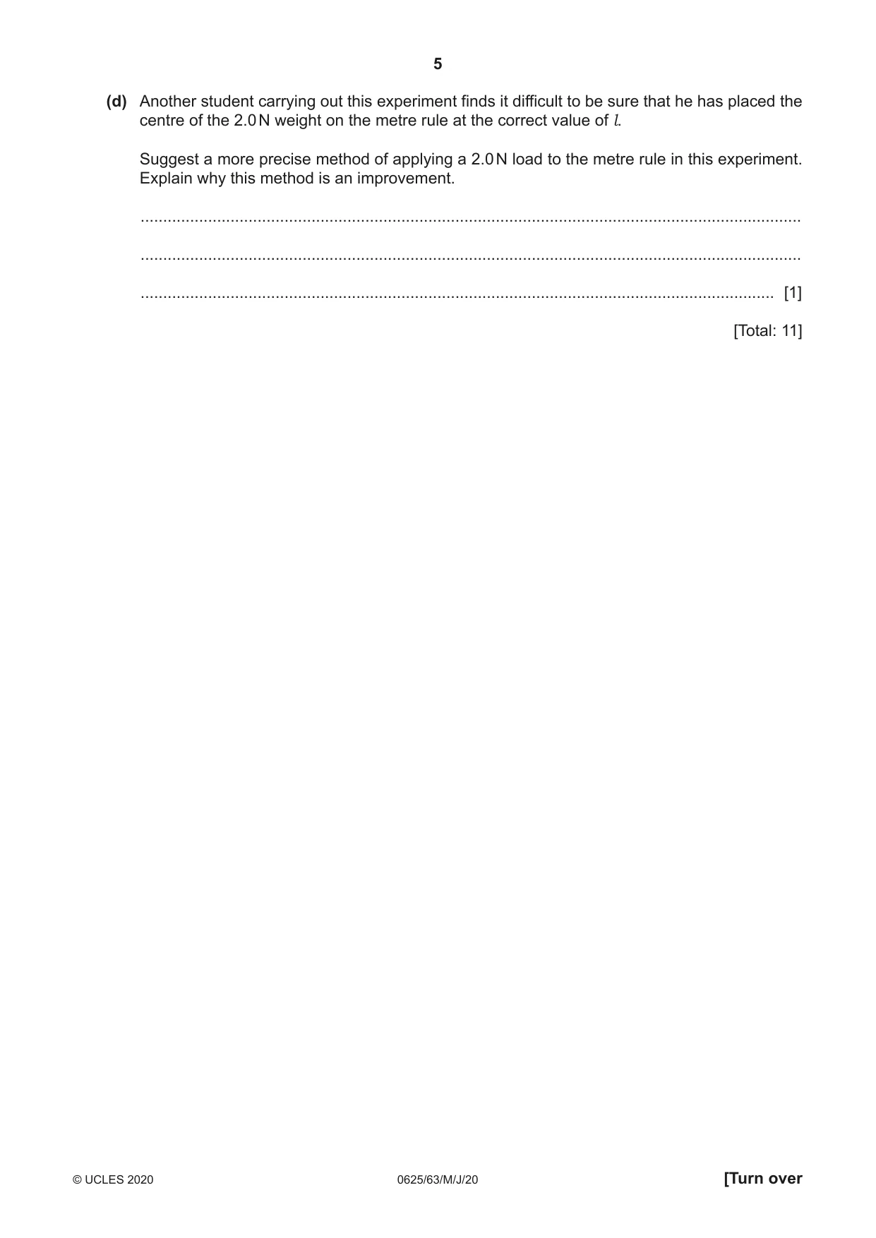 Cambridge IGCSE Physics 0625 2020 May/June Paper 6 · Variant 3 question paper, page 5 of 16