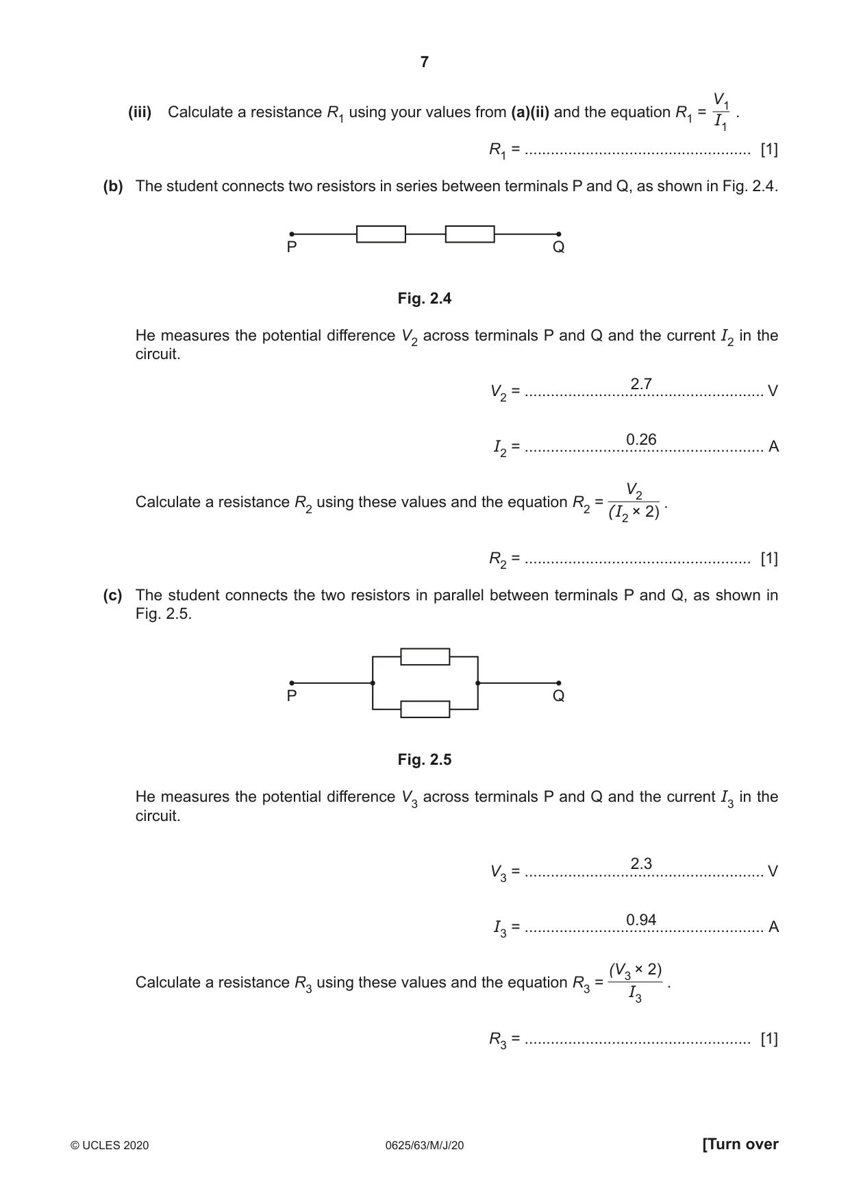 Cambridge IGCSE Physics 0625 2020 May/June Paper 6 · Variant 3 question paper, page 7 of 16