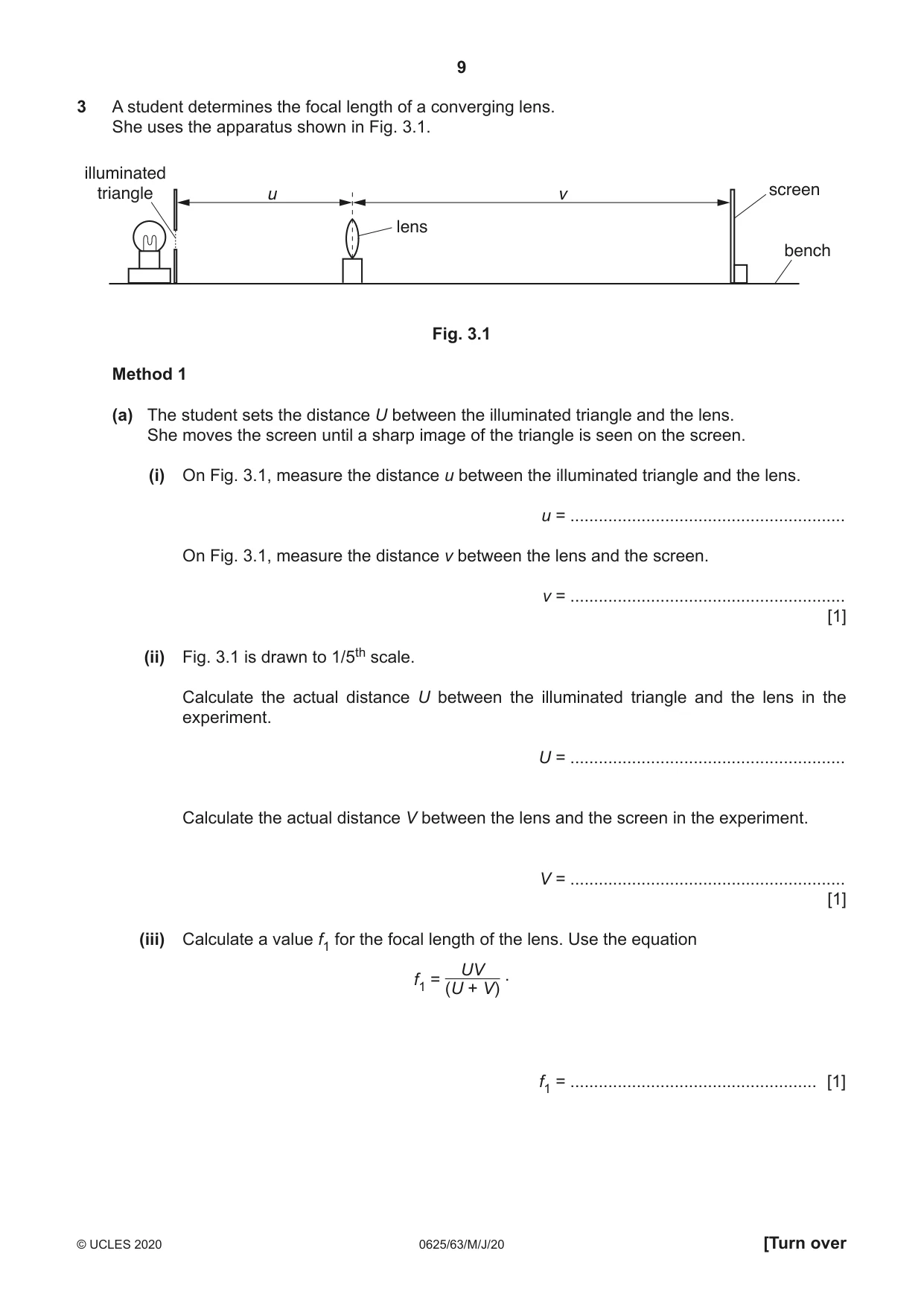 Cambridge IGCSE Physics 0625 2020 May/June Paper 6 · Variant 3 question paper, page 9 of 16