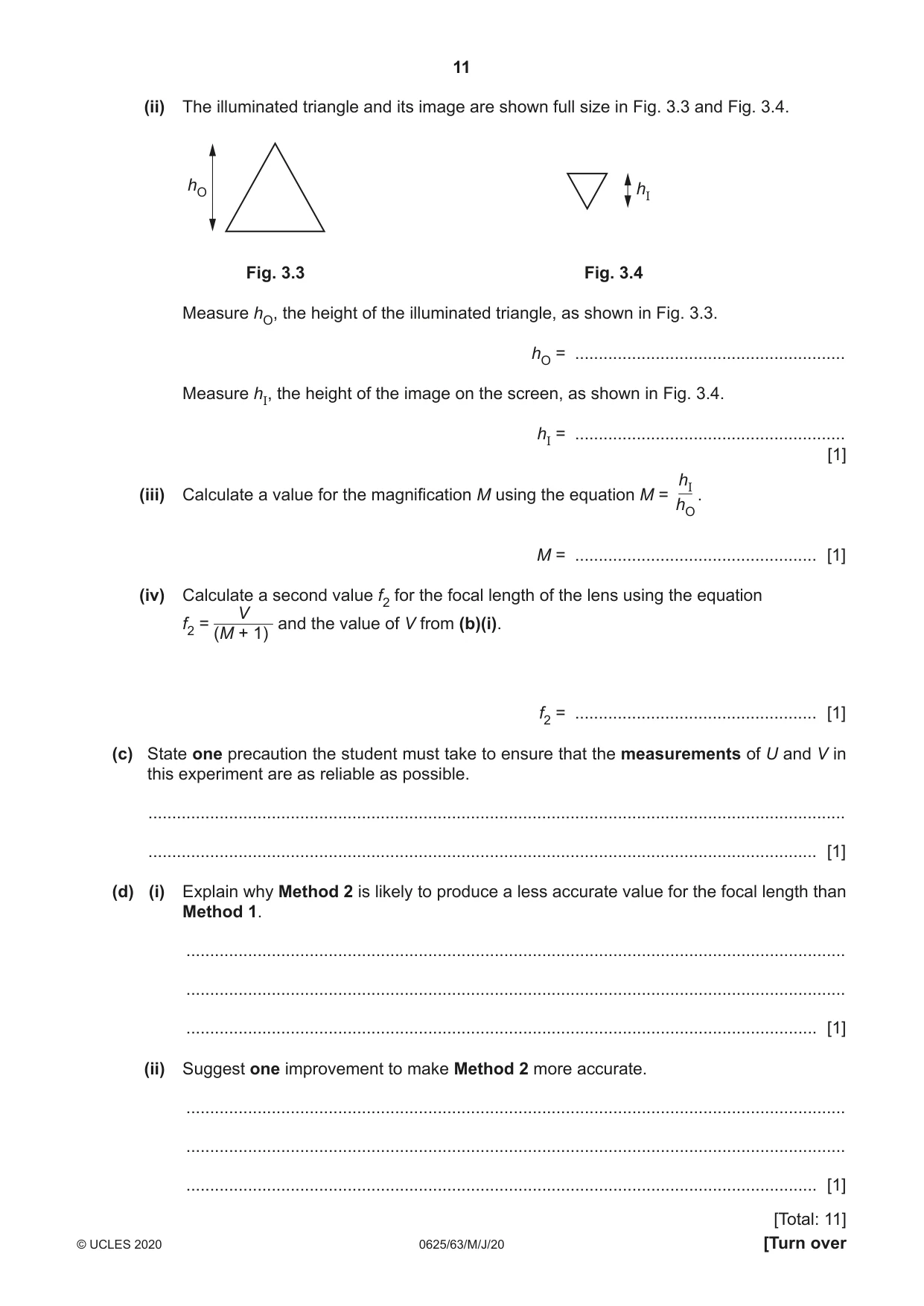 Cambridge IGCSE Physics 0625 2020 May/June Paper 6 · Variant 3 question paper, page 11 of 16