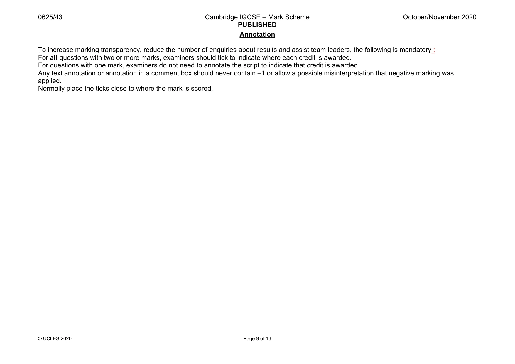 Mark scheme, page 9 of 16