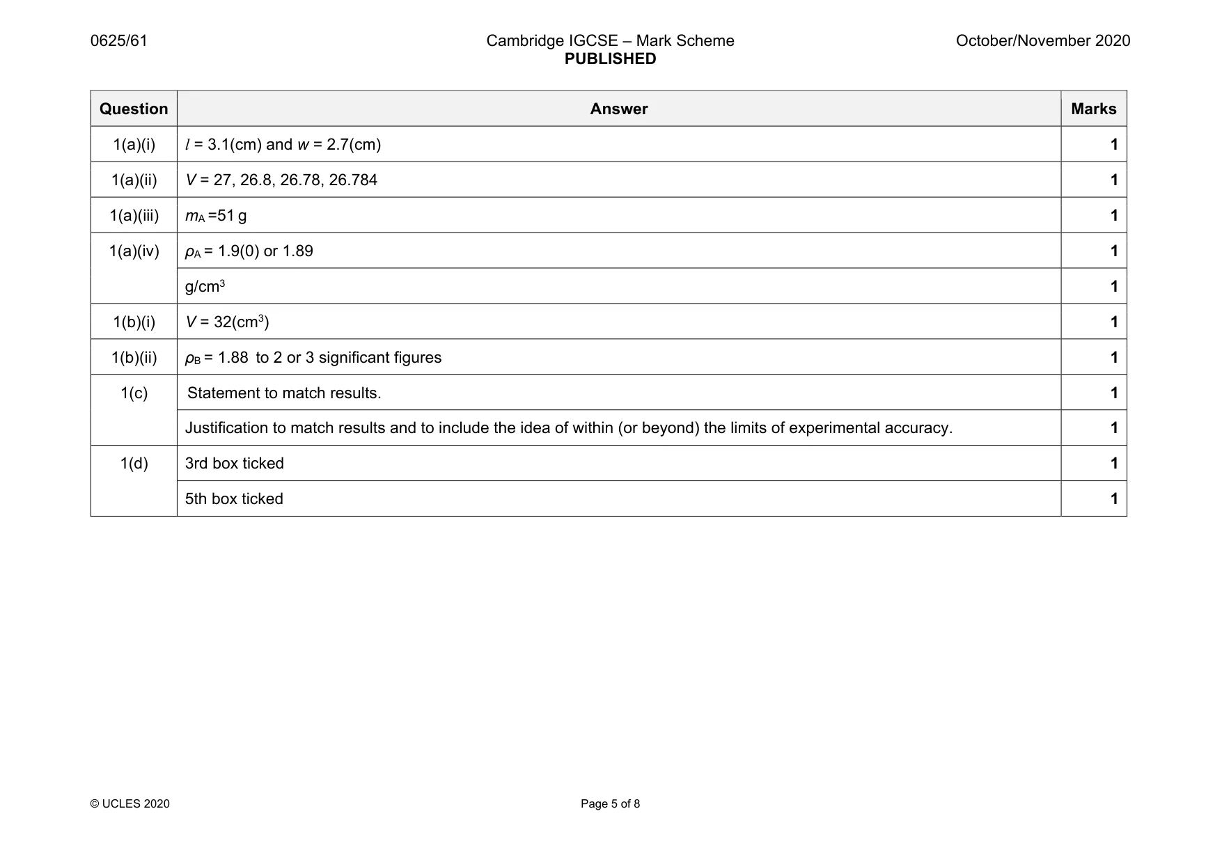 Mark scheme, page 5 of 8