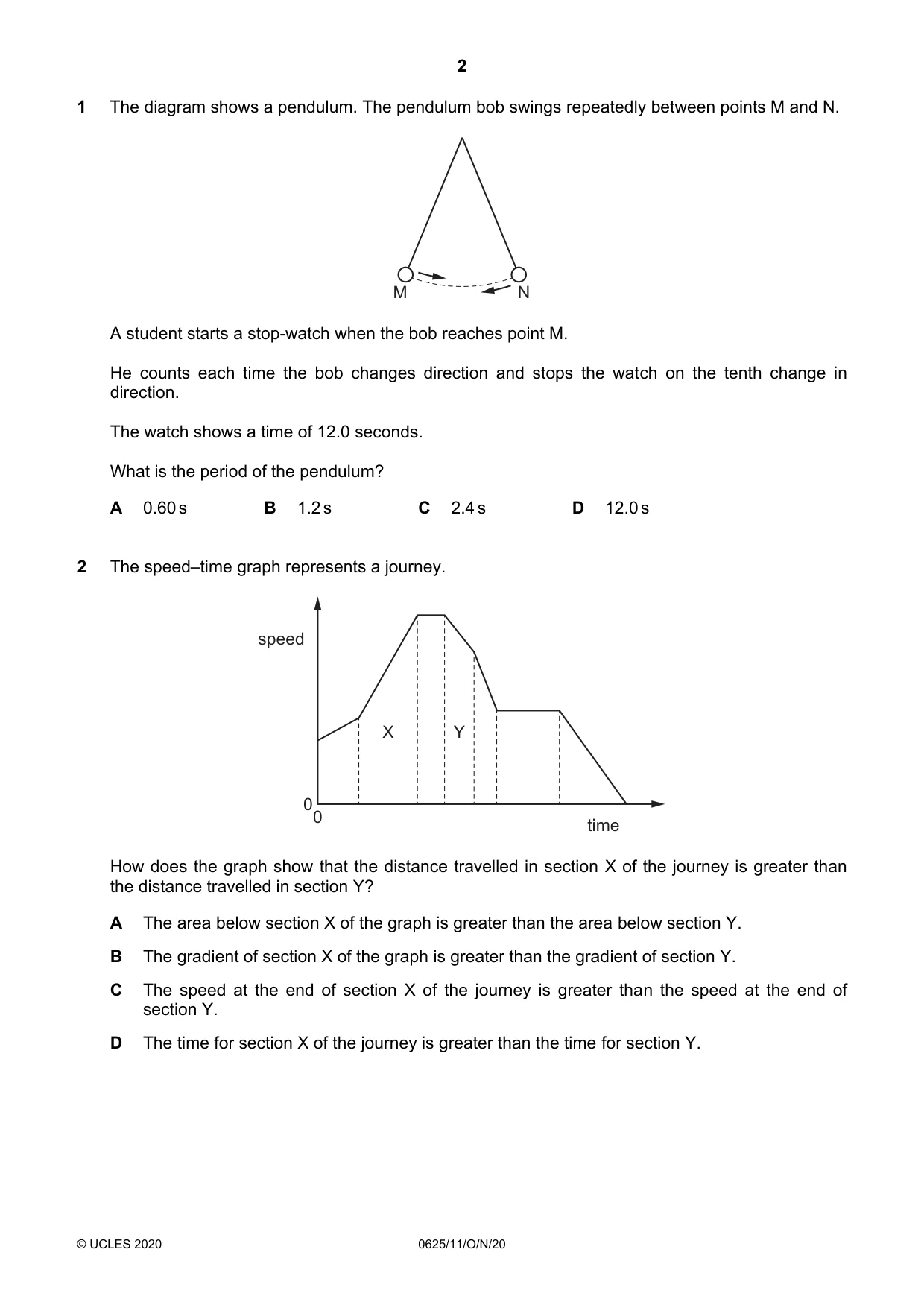 Cambridge IGCSE Physics 0625 2020 Oct/Nov Paper 1 · Variant 1 question paper, page 2 of 16