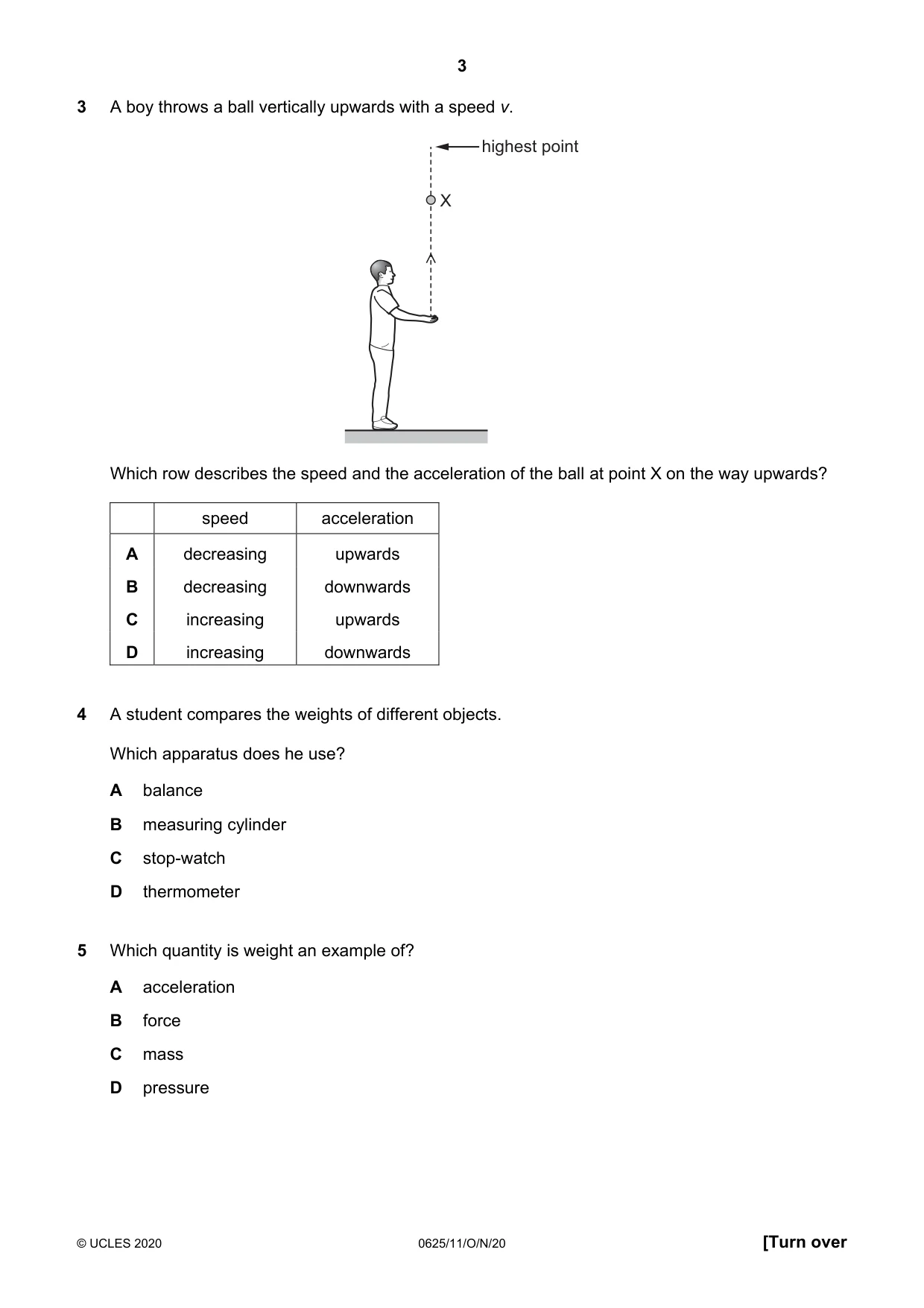 Cambridge IGCSE Physics 0625 2020 Oct/Nov Paper 1 · Variant 1 question paper, page 3 of 16