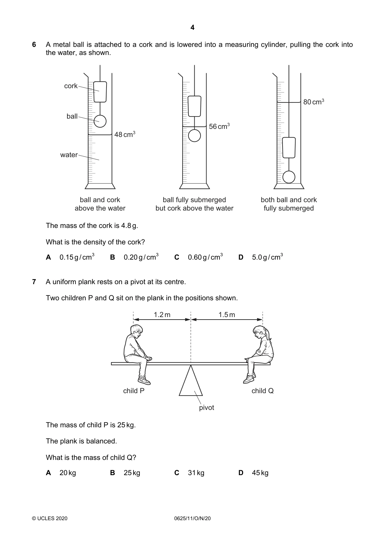Cambridge IGCSE Physics 0625 2020 Oct/Nov Paper 1 · Variant 1 question paper, page 4 of 16