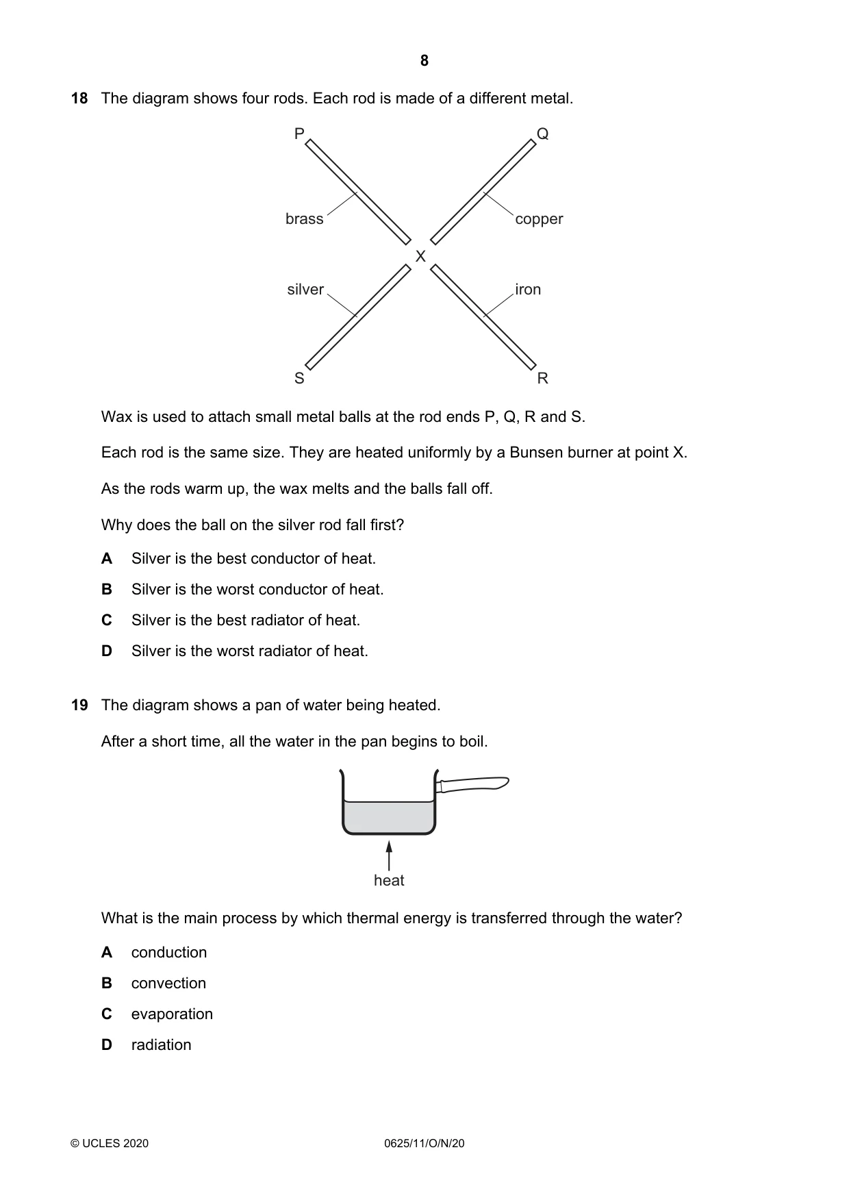 Cambridge IGCSE Physics 0625 2020 Oct/Nov Paper 1 · Variant 1 question paper, page 8 of 16