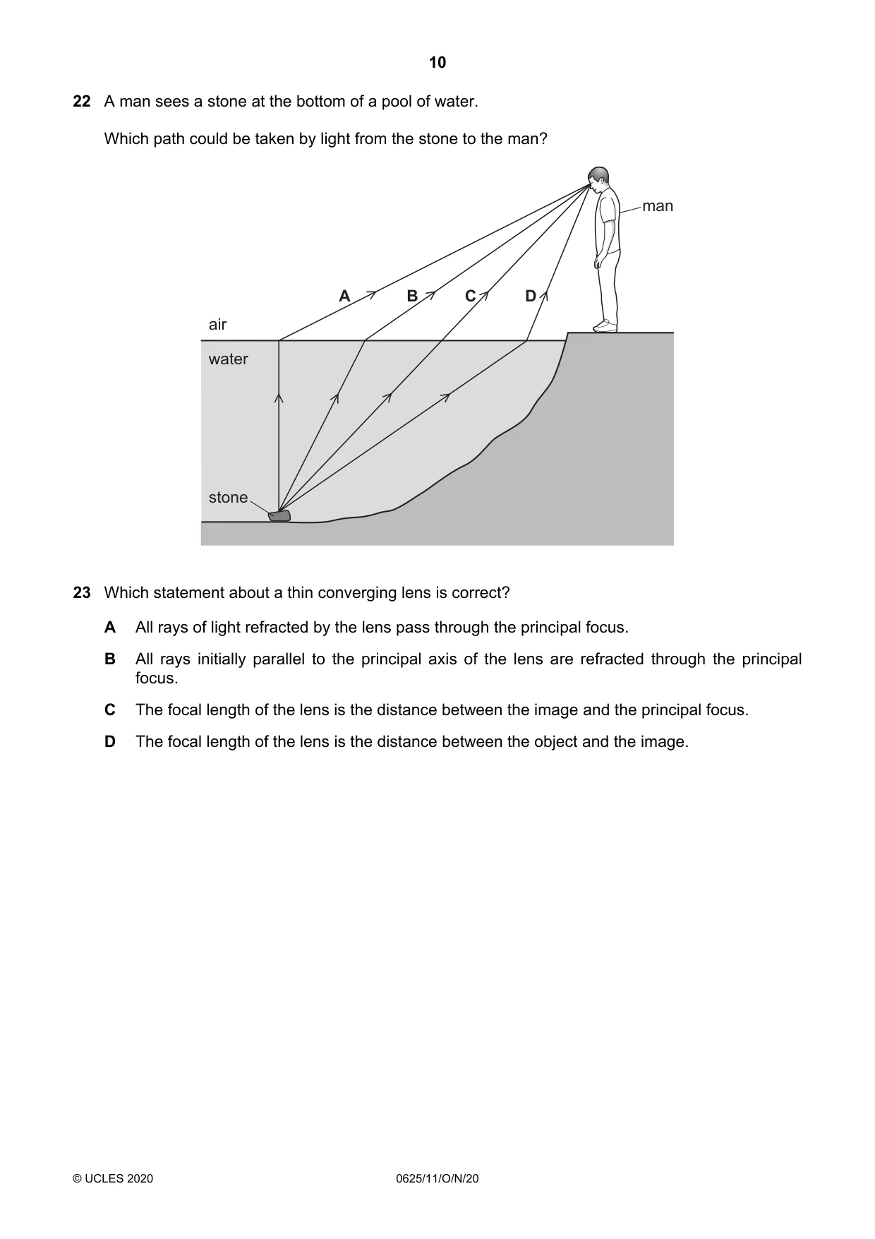 Cambridge IGCSE Physics 0625 2020 Oct/Nov Paper 1 · Variant 1 question paper, page 10 of 16