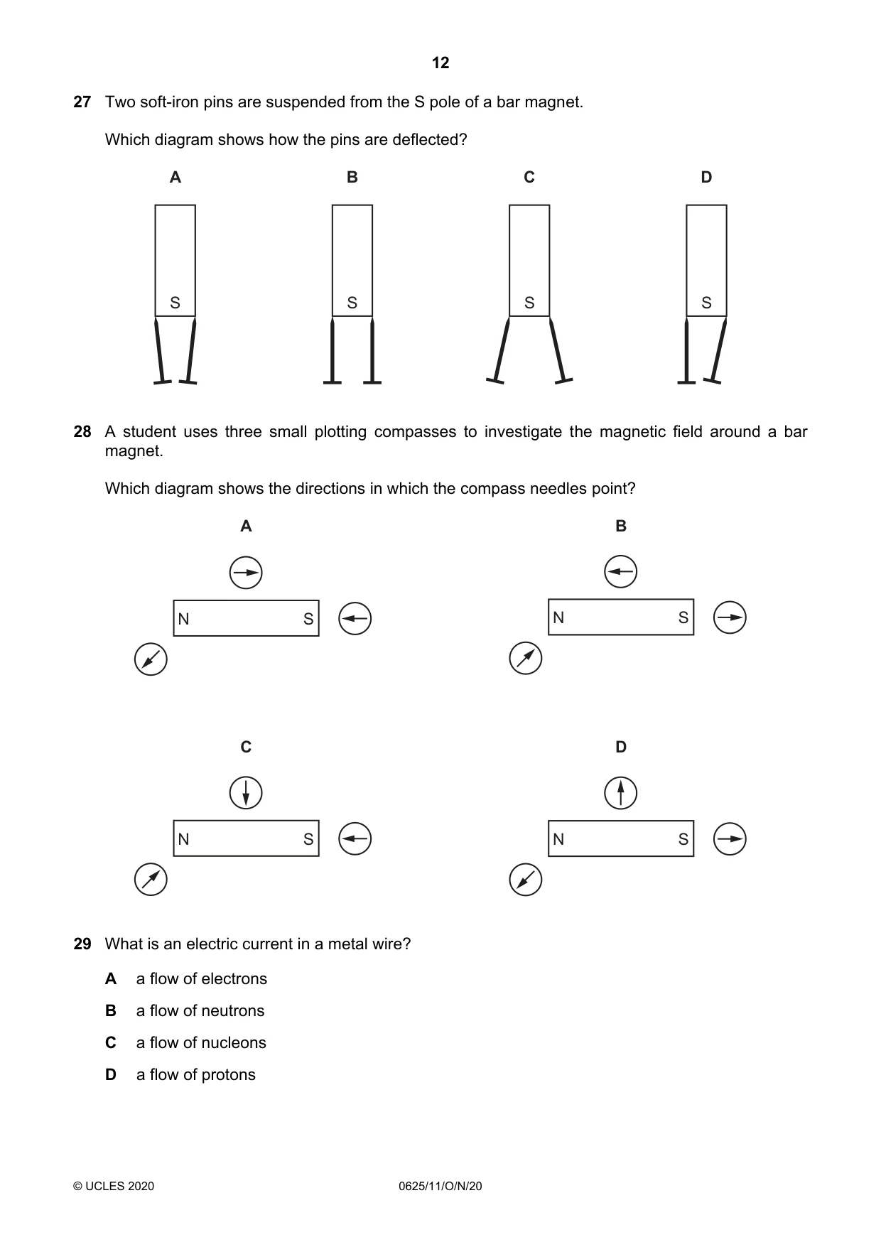 Cambridge IGCSE Physics 0625 2020 Oct/Nov Paper 1 · Variant 1 question paper, page 12 of 16
