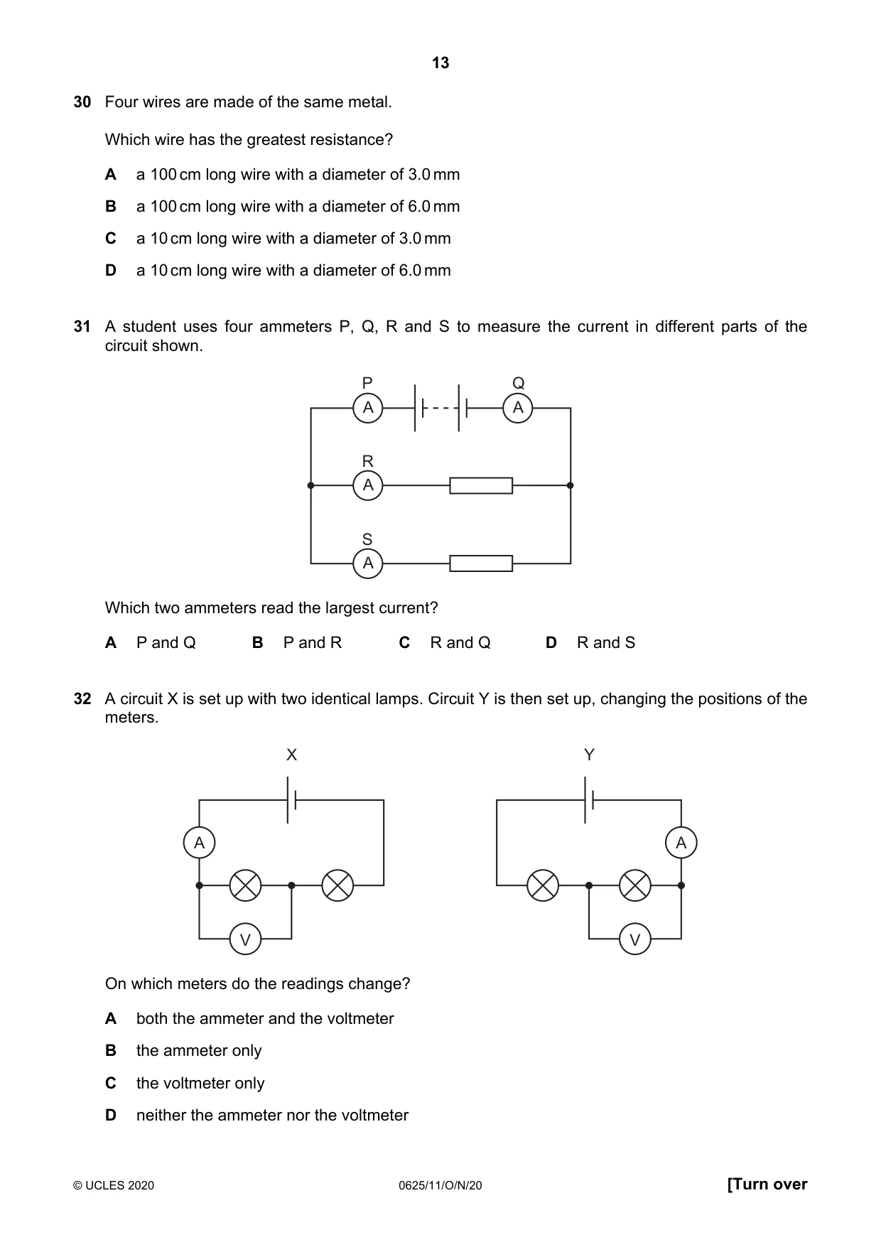 Cambridge IGCSE Physics 0625 2020 Oct/Nov Paper 1 · Variant 1 question paper, page 13 of 16