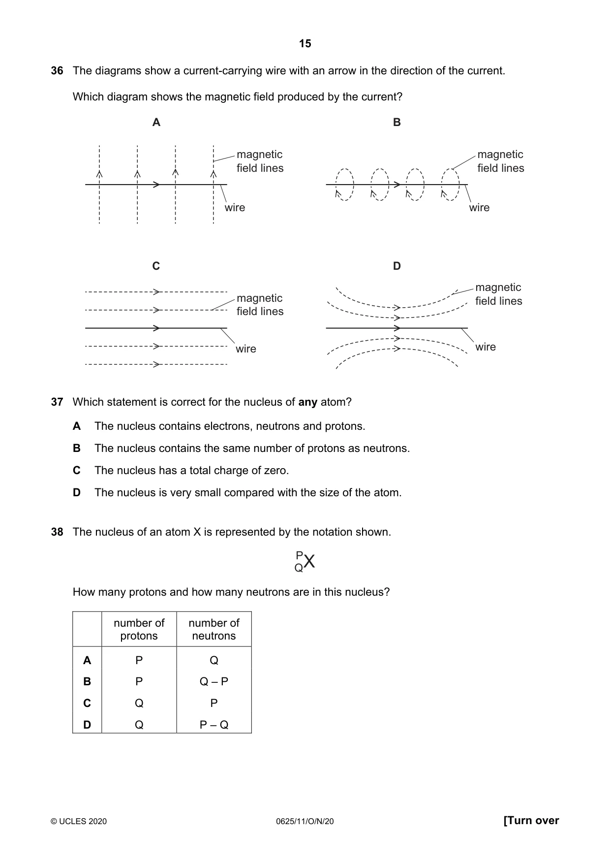 Cambridge IGCSE Physics 0625 2020 Oct/Nov Paper 1 · Variant 1 question paper, page 15 of 16