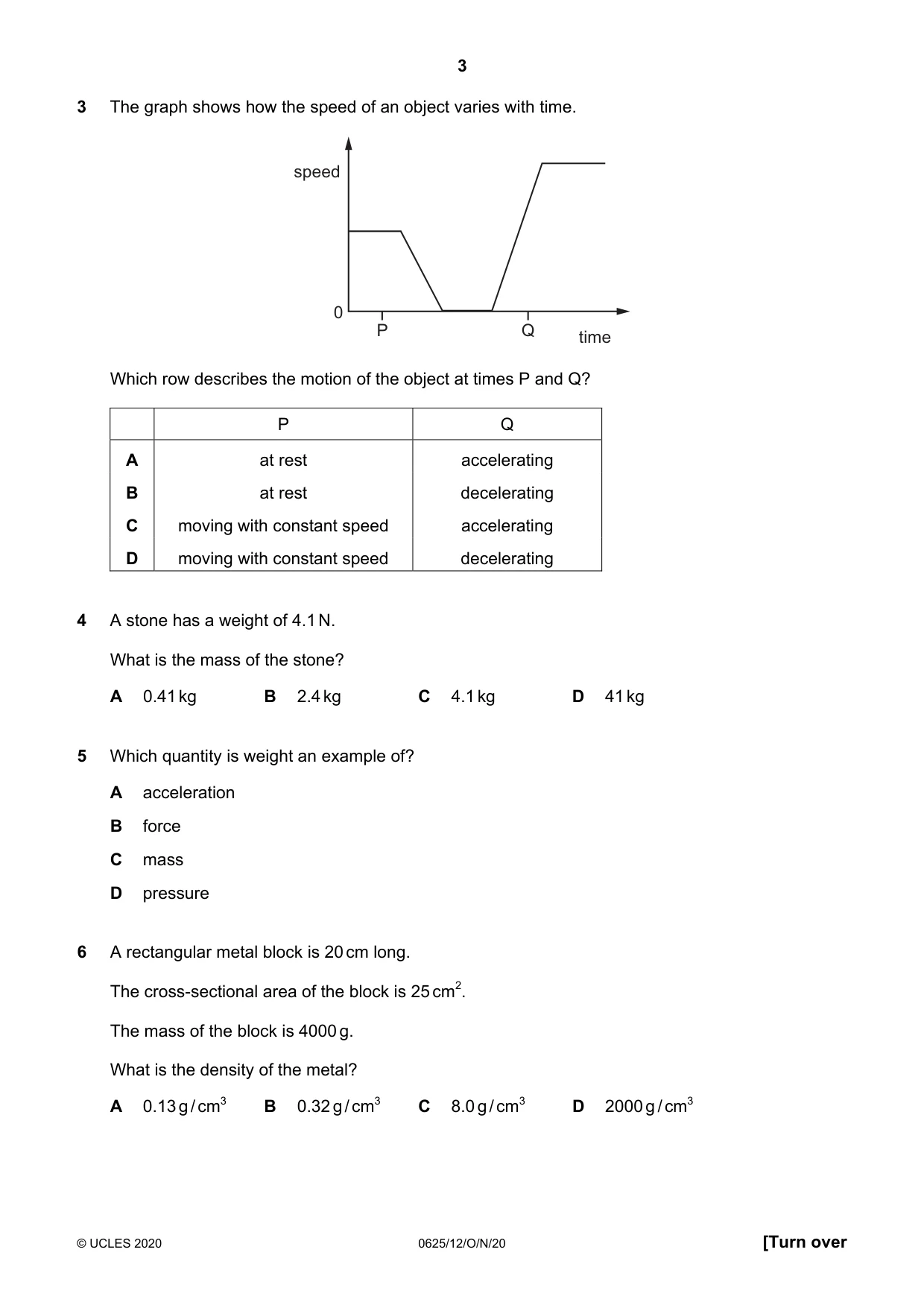 Cambridge IGCSE Physics 0625 2020 Oct/Nov Paper 1 · Variant 2 question paper, page 3 of 16