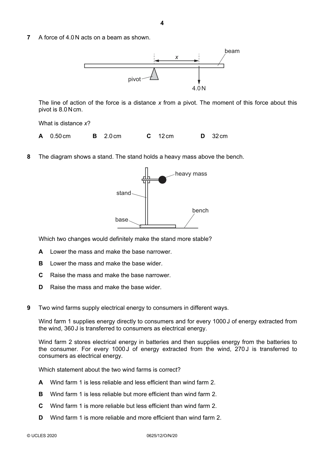 Cambridge IGCSE Physics 0625 2020 Oct/Nov Paper 1 · Variant 2 question paper, page 4 of 16