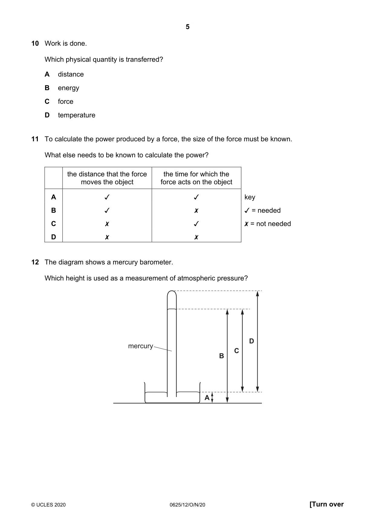 Cambridge IGCSE Physics 0625 2020 Oct/Nov Paper 1 · Variant 2 question paper, page 5 of 16