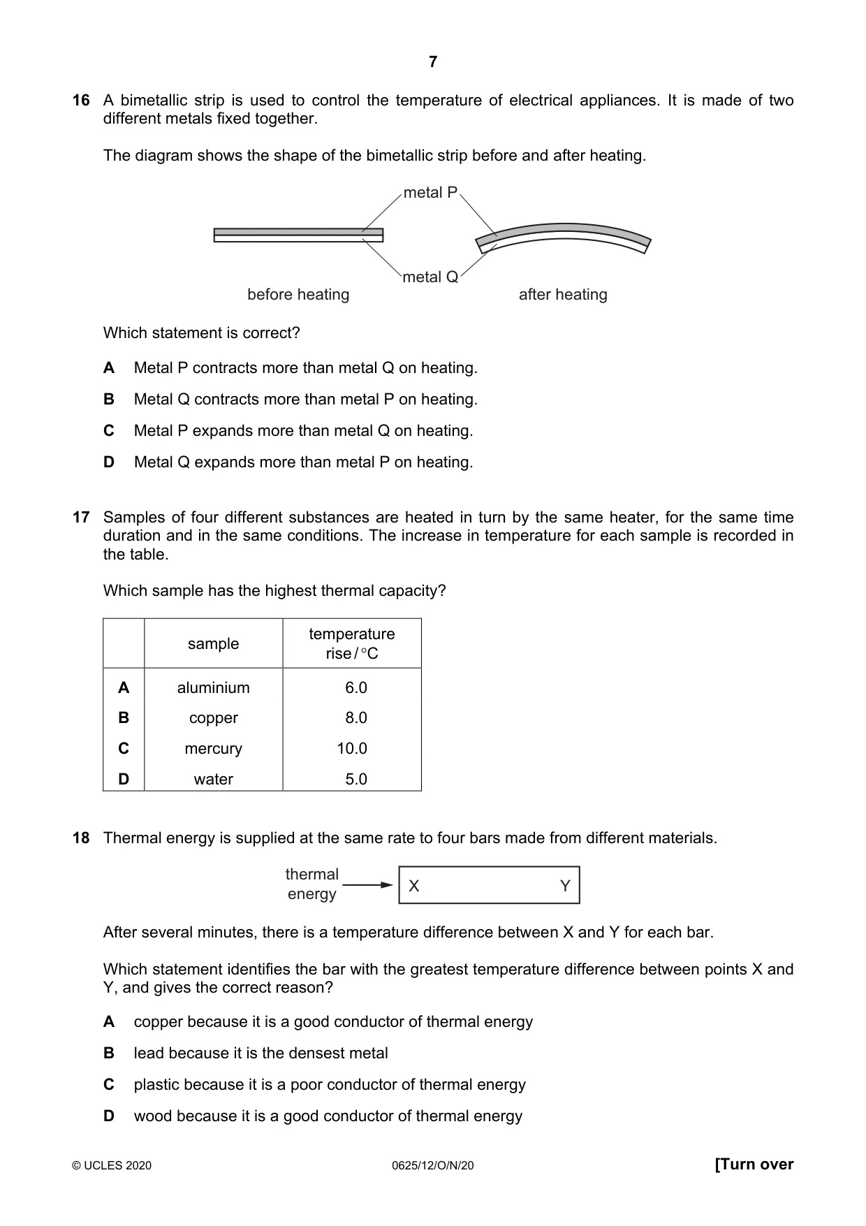 Cambridge IGCSE Physics 0625 2020 Oct/Nov Paper 1 · Variant 2 question paper, page 7 of 16