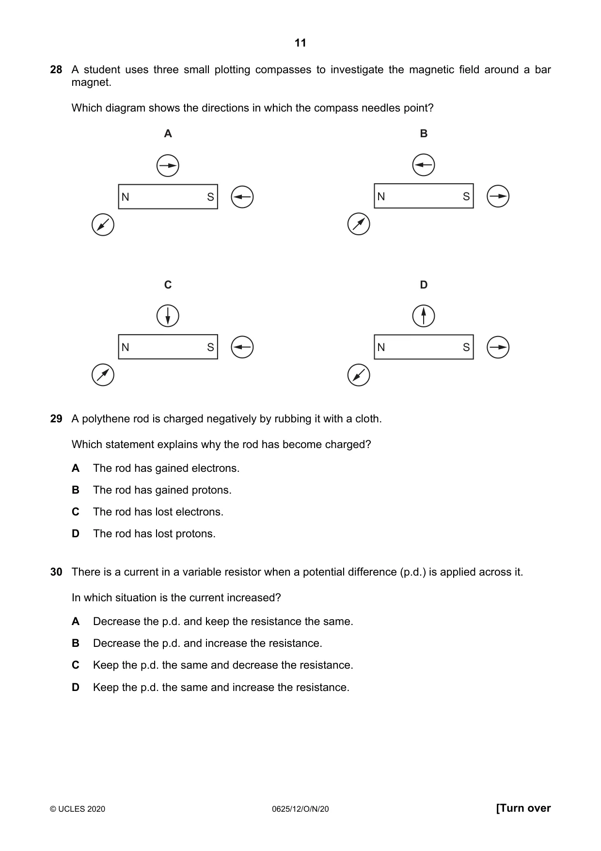 Cambridge IGCSE Physics 0625 2020 Oct/Nov Paper 1 · Variant 2 question paper, page 11 of 16
