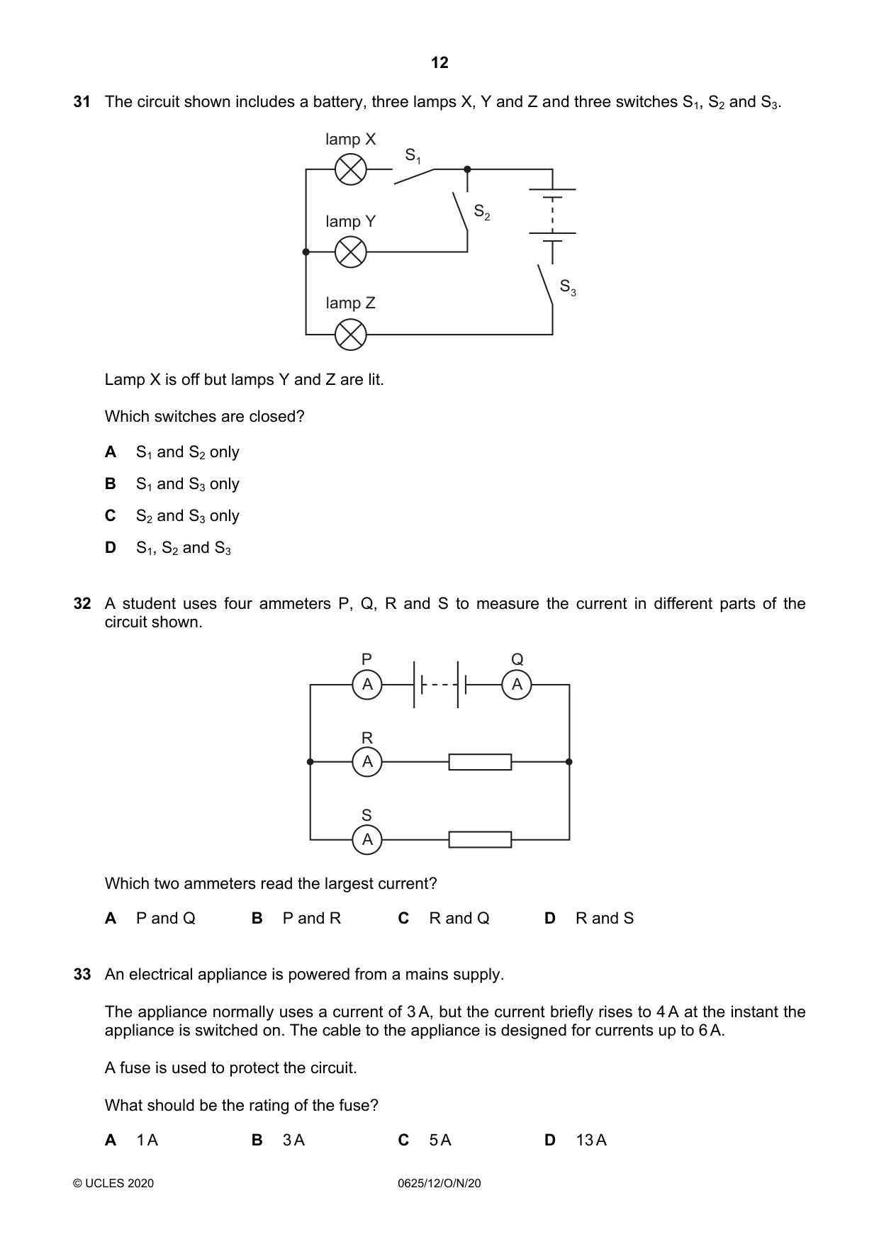 Cambridge IGCSE Physics 0625 2020 Oct/Nov Paper 1 · Variant 2 question paper, page 12 of 16