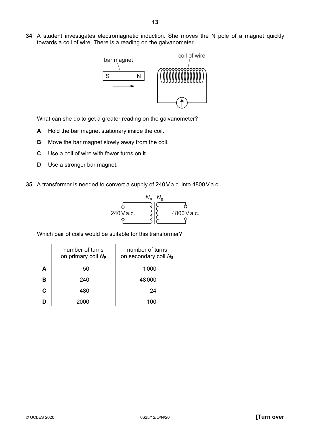 Cambridge IGCSE Physics 0625 2020 Oct/Nov Paper 1 · Variant 2 question paper, page 13 of 16