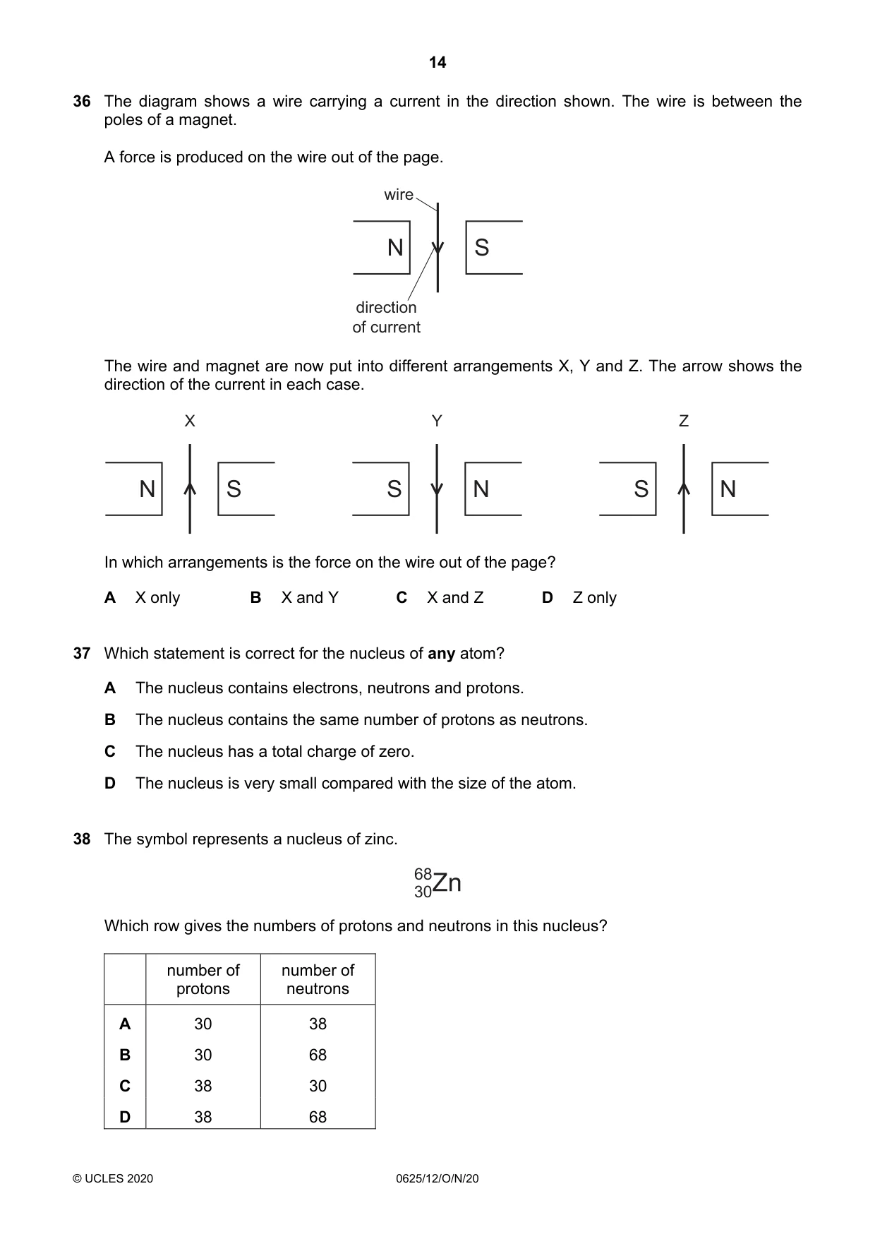 Cambridge IGCSE Physics 0625 2020 Oct/Nov Paper 1 · Variant 2 question paper, page 14 of 16