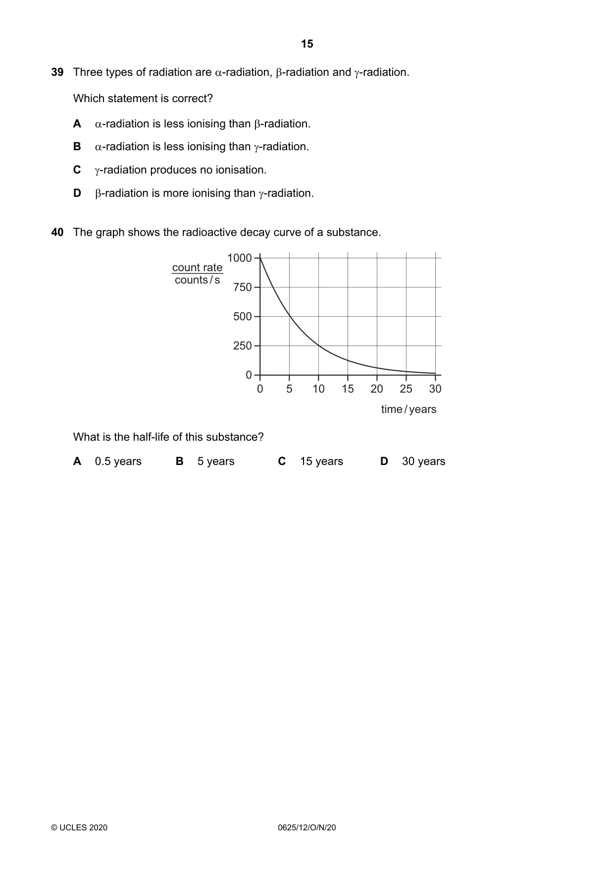 Cambridge IGCSE Physics 0625 2020 Oct/Nov Paper 1 · Variant 2 question paper, page 15 of 16