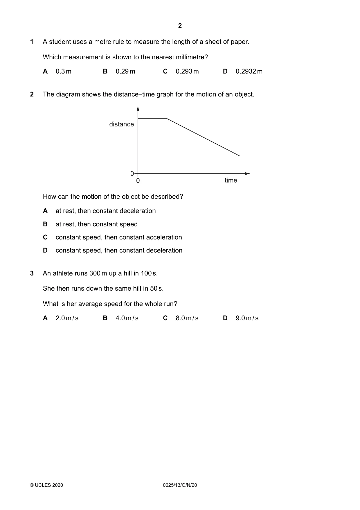 Cambridge IGCSE Physics 0625 2020 Oct/Nov Paper 1 · Variant 3 question paper, page 2 of 16
