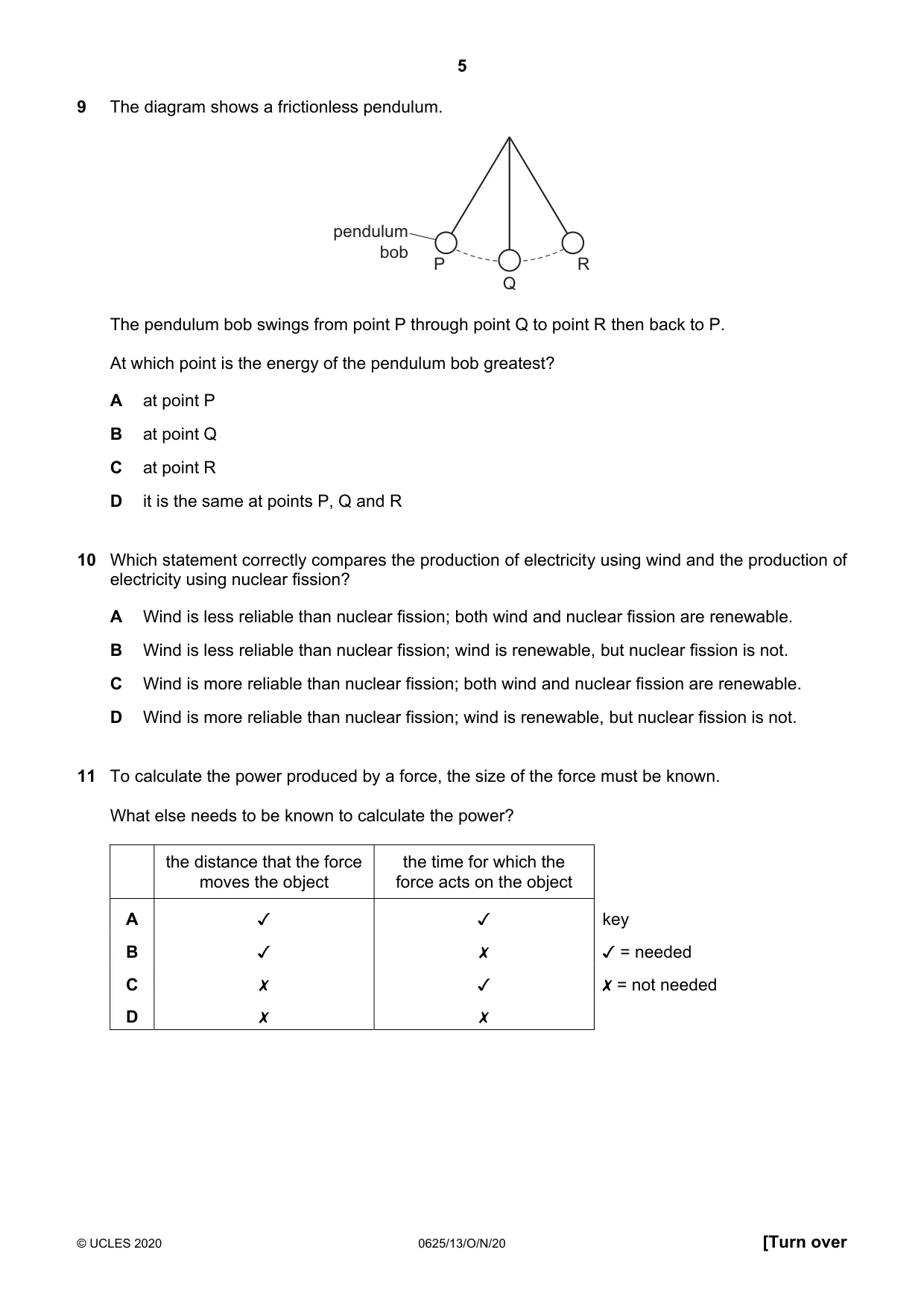 Cambridge IGCSE Physics 0625 2020 Oct/Nov Paper 1 · Variant 3 question paper, page 5 of 16
